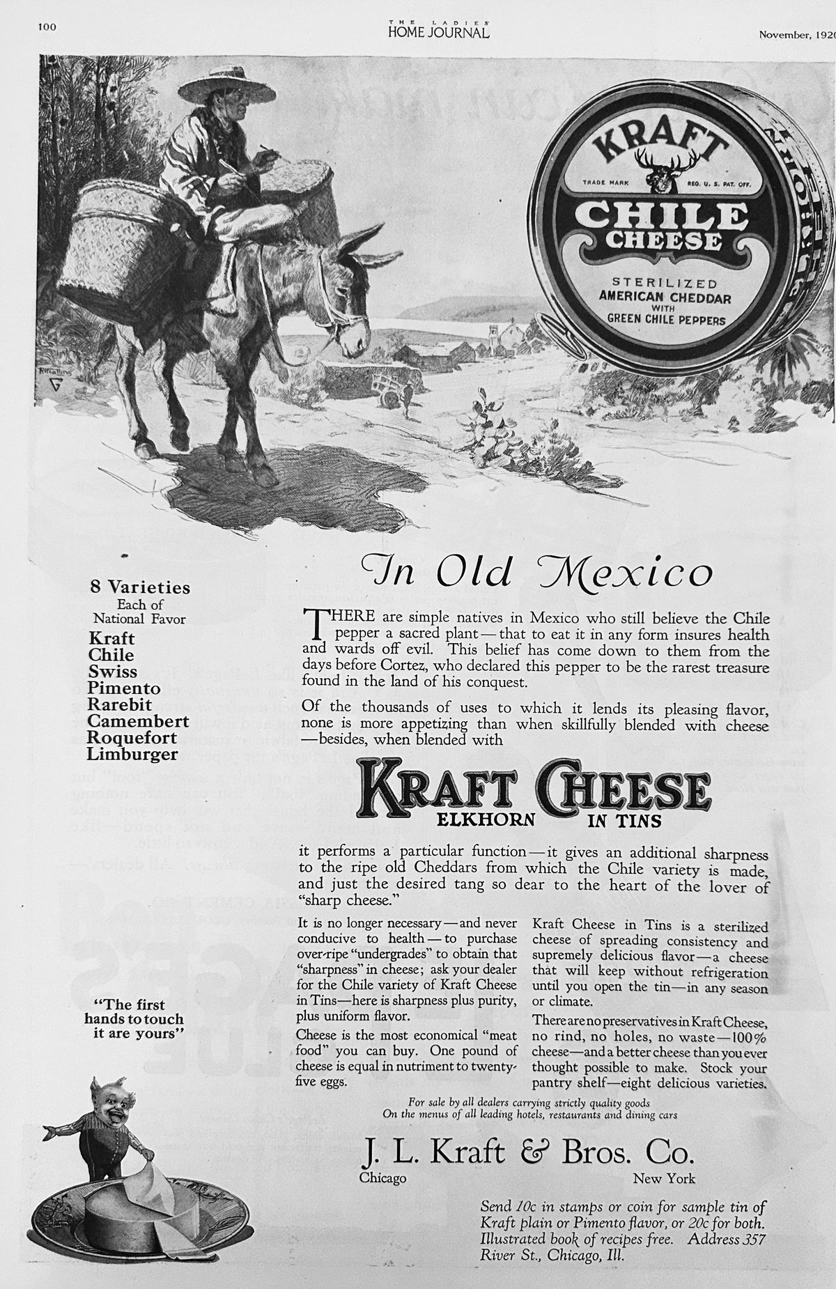 1920 Elkhorn Cheese in Tins - 8 Varieties Ad # 2200