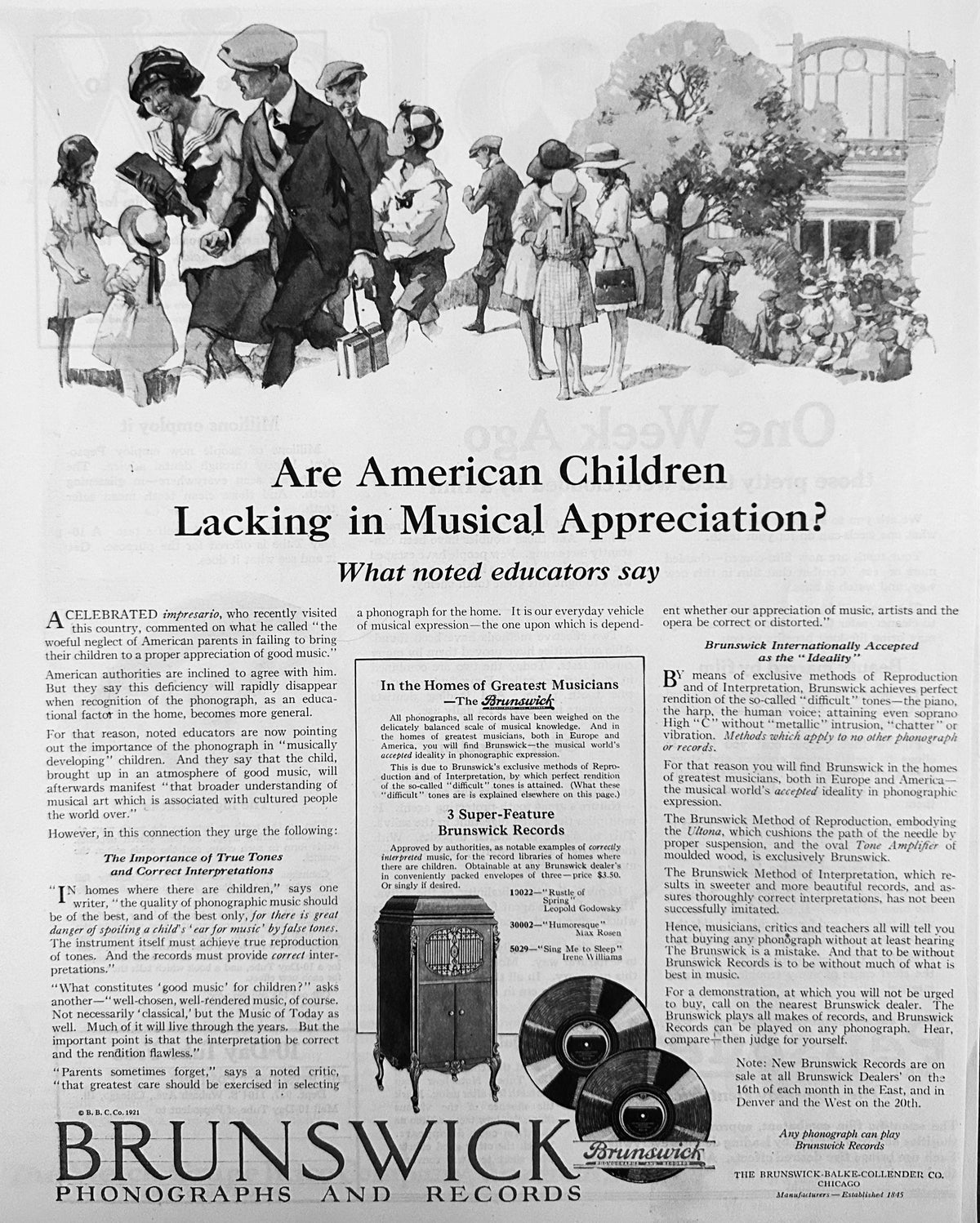 1921 Brunswick Phonographs & Records - Musical Appreciation Ad #2217