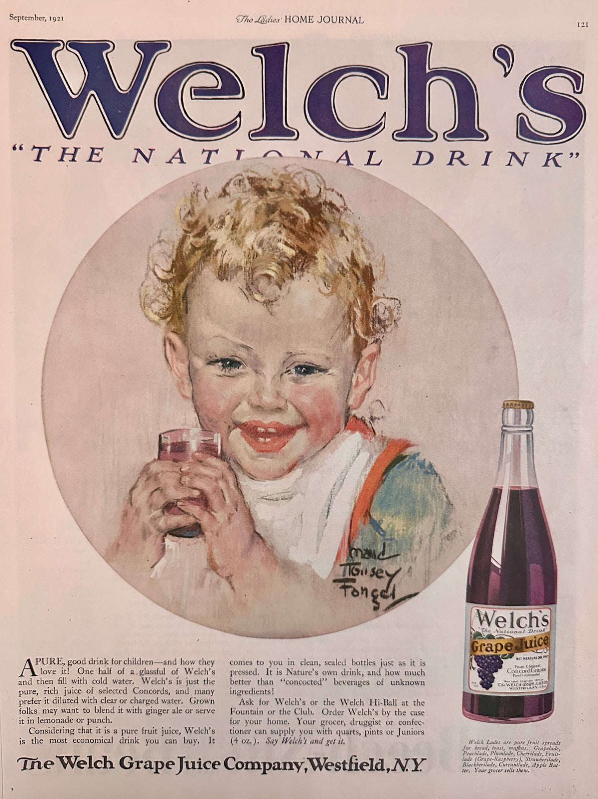 1921 Welch's Grape Juice Westfield, NY - Happy Little Boy Ad #2218