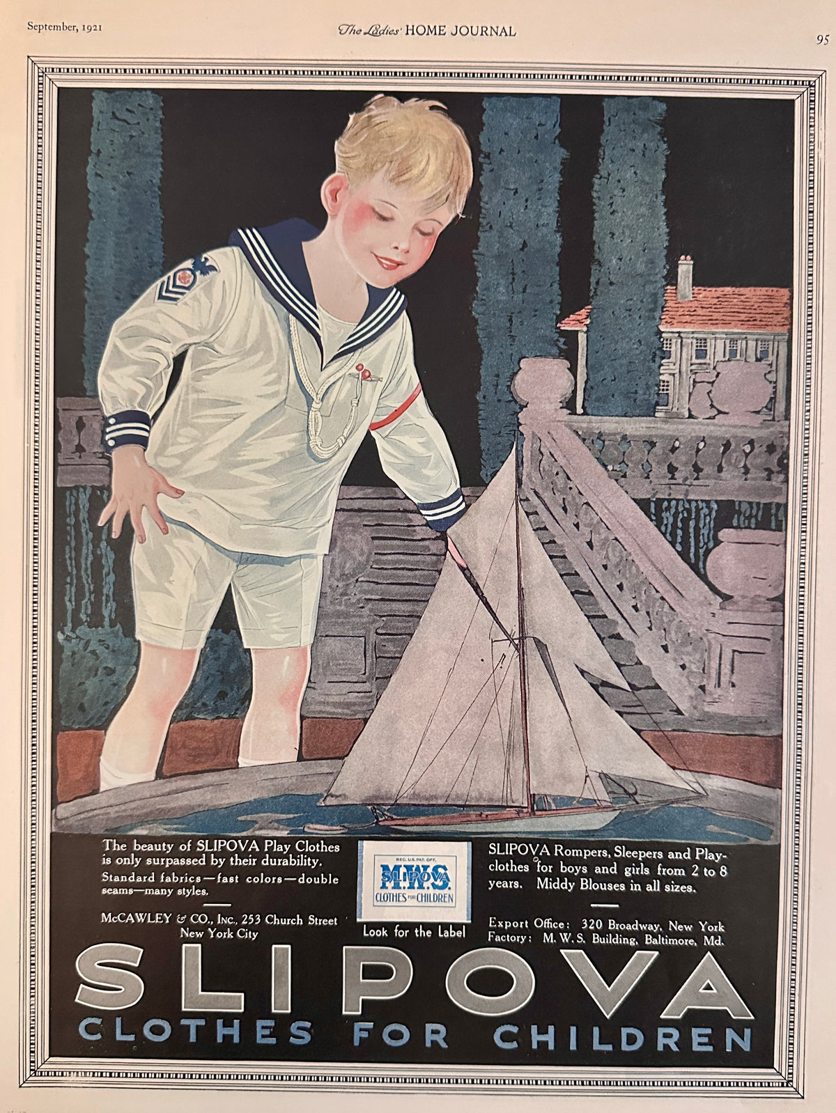 1921 SLIPOVA Clothes for Children McCawley & Co New York, Ad #2221