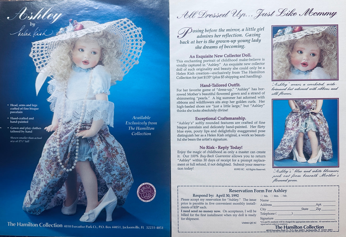 1992 Hamilton Collection Porcelain Doll Promotional Ad - Ashley