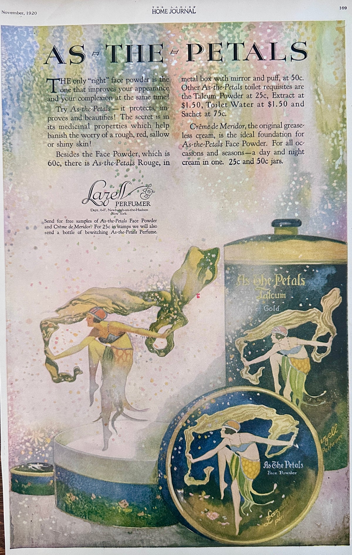 1920 As-The-Petals Perfumed Face & Body Body Art Deco Ad #2229