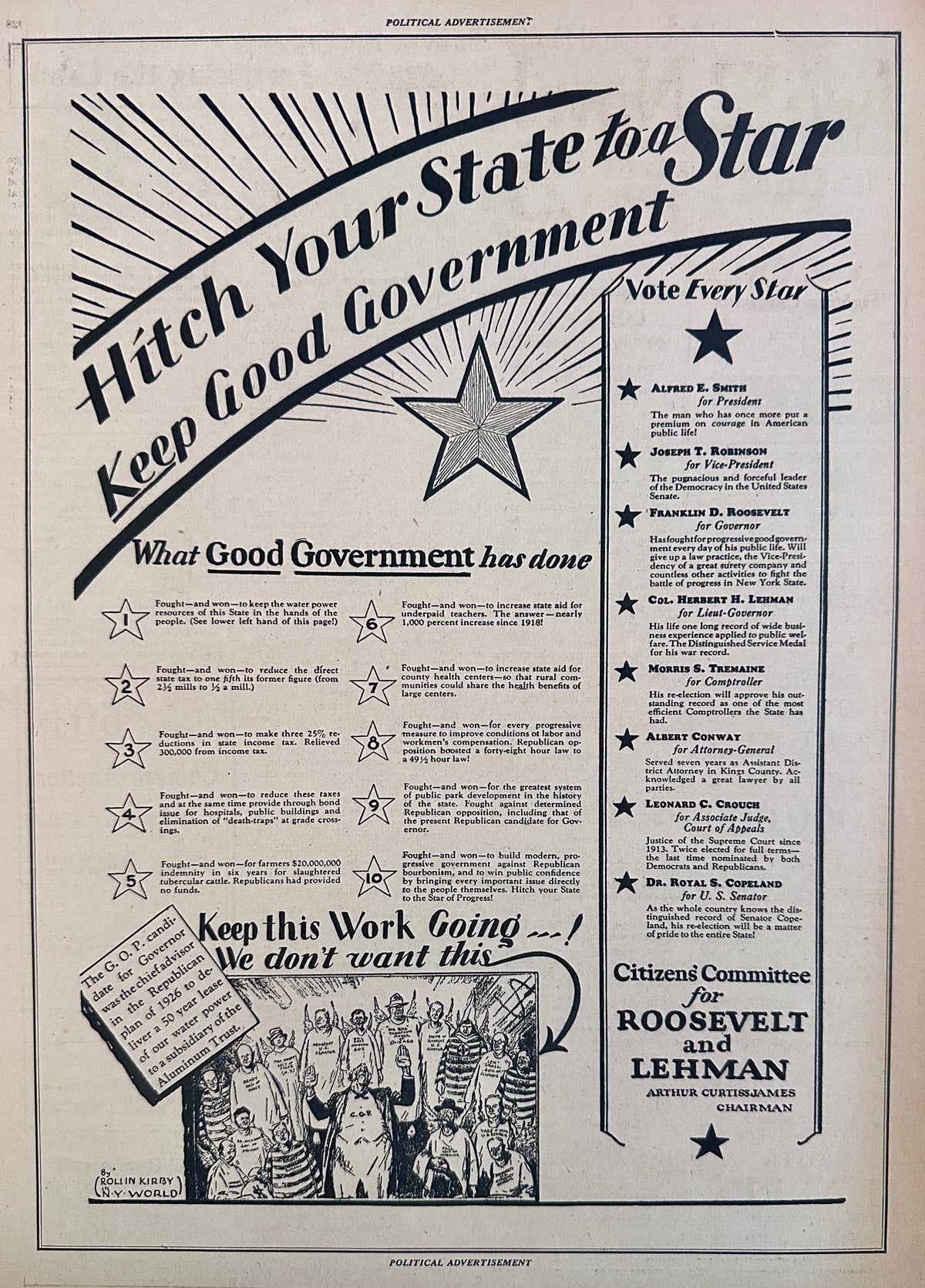 1928 Political Campaign Ad - Franklin D. Roosevelt for NY Governor Ad #2231