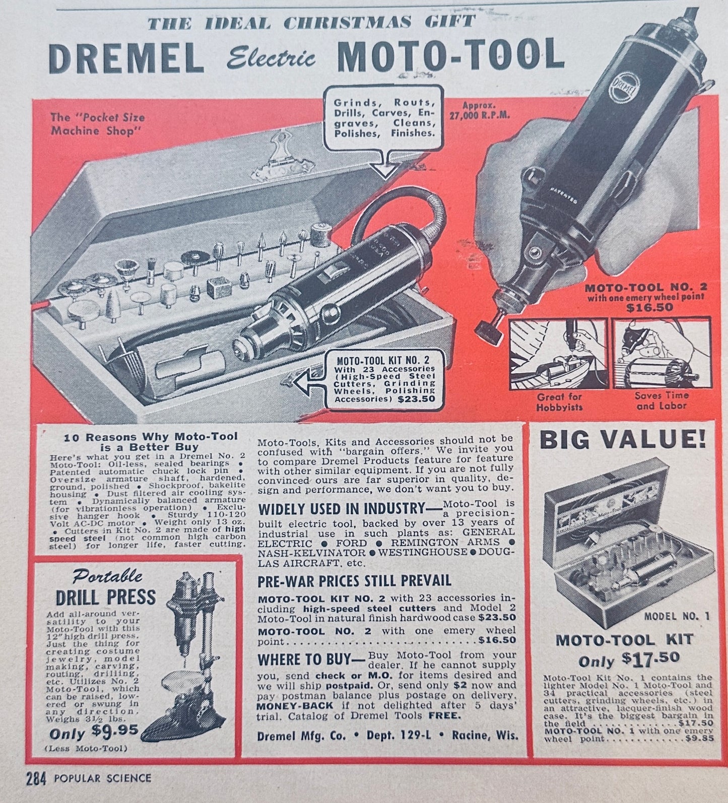 1958 Dremel Electric Moto-Tool No. 2 - Magazine Ad N304