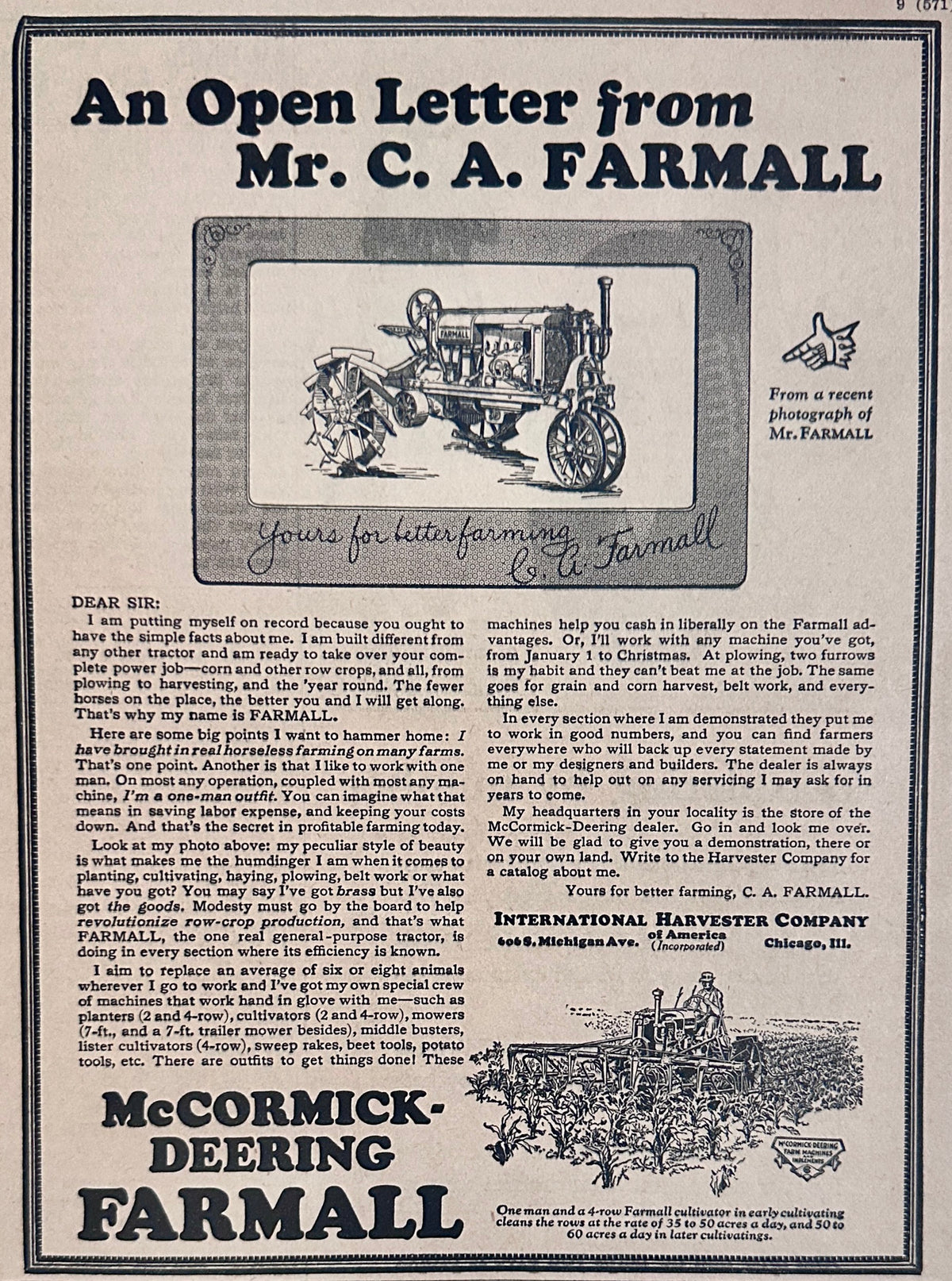 1928 Open Letter from Mr. C. A. Farmall - McCormick-Deering Ad #2241