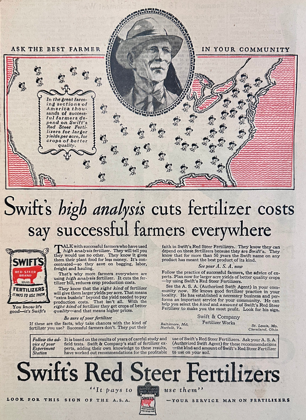1928 Swift's Red steer Fertilizers - Swift & Co Fertilizer Works Ad #2243