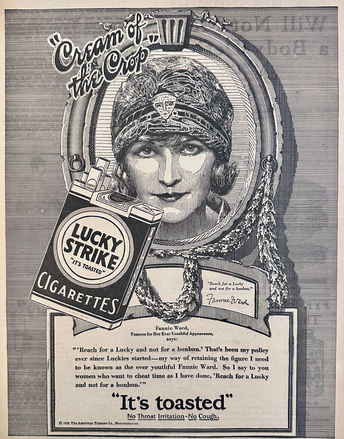 1928 Lucky Strike Cigarettes - Fannie Ward - Ever Youthful Appearance AD #2236