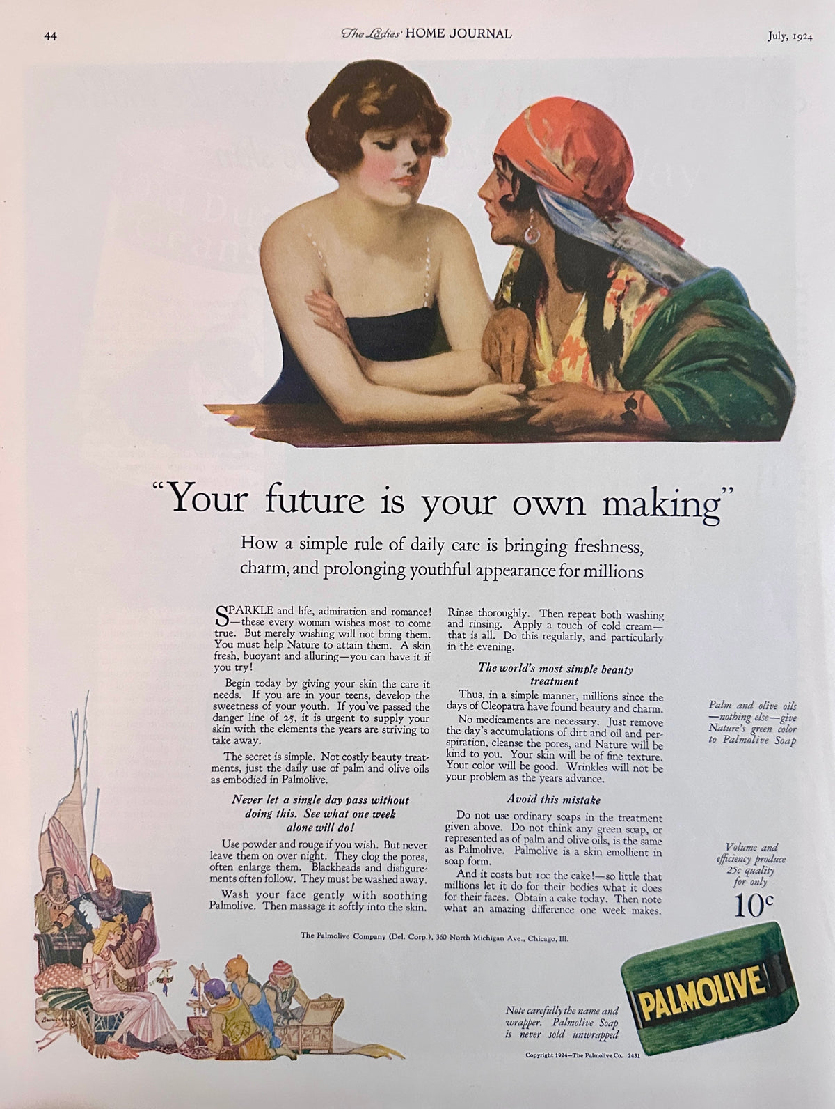1924 Art Deco Colorized Palmolive Ad - Gypsy Fortune Teller Ad #2255