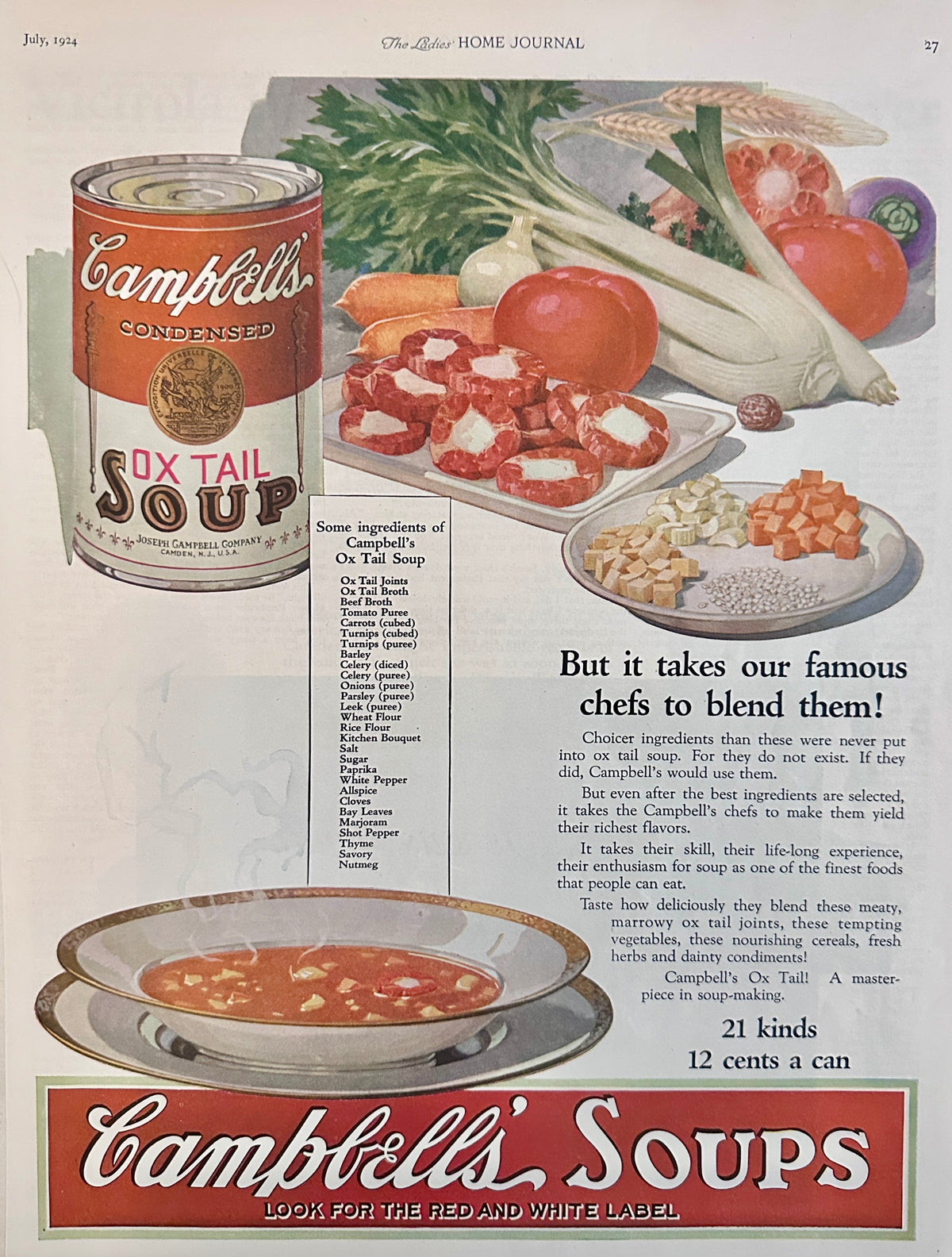 1924 Campbell's Ox Tail Soup Art Deco Styled Colorized Ad #2259