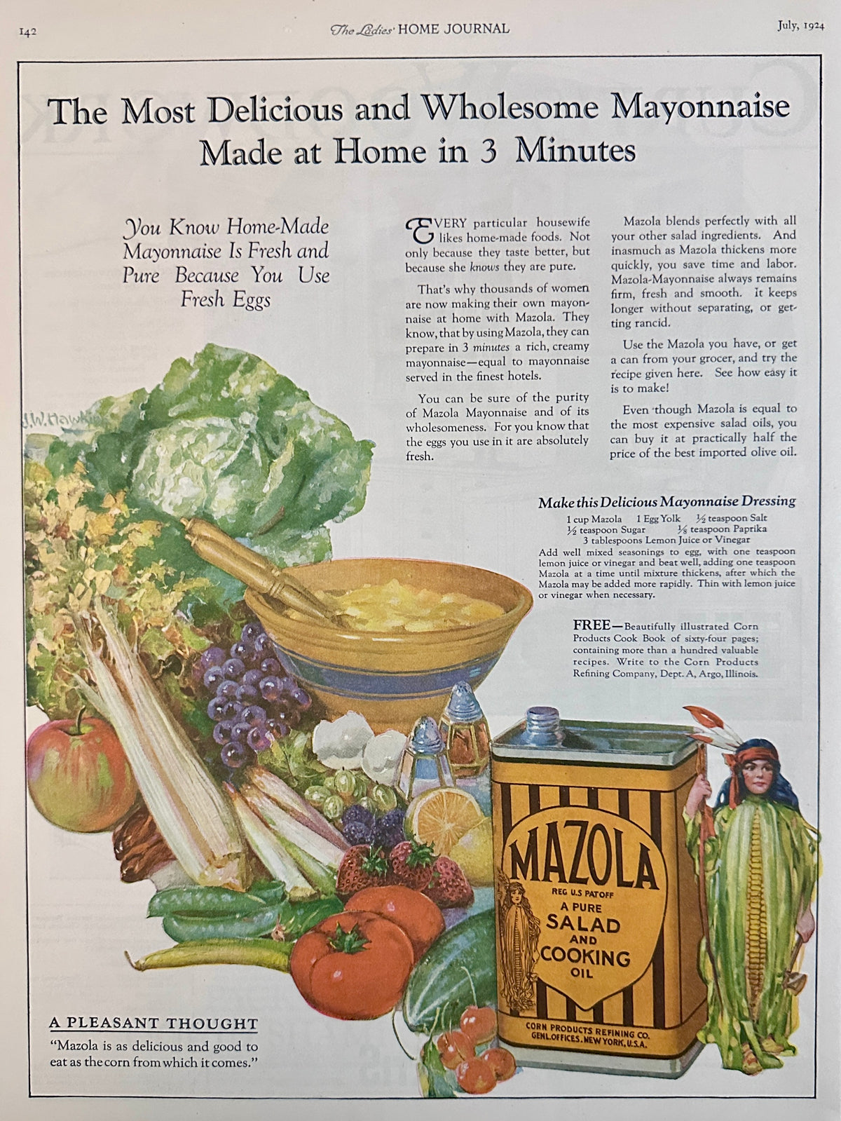 1924 Art Deco Mazola Salad & Cooking Oil Classic Colorful Ad #2265
