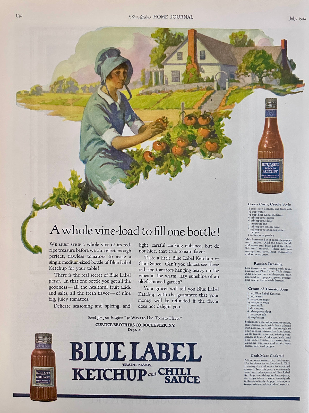1924 Blue Label Ketchup & Chili Sauce - Art Deco Period Ad #2267