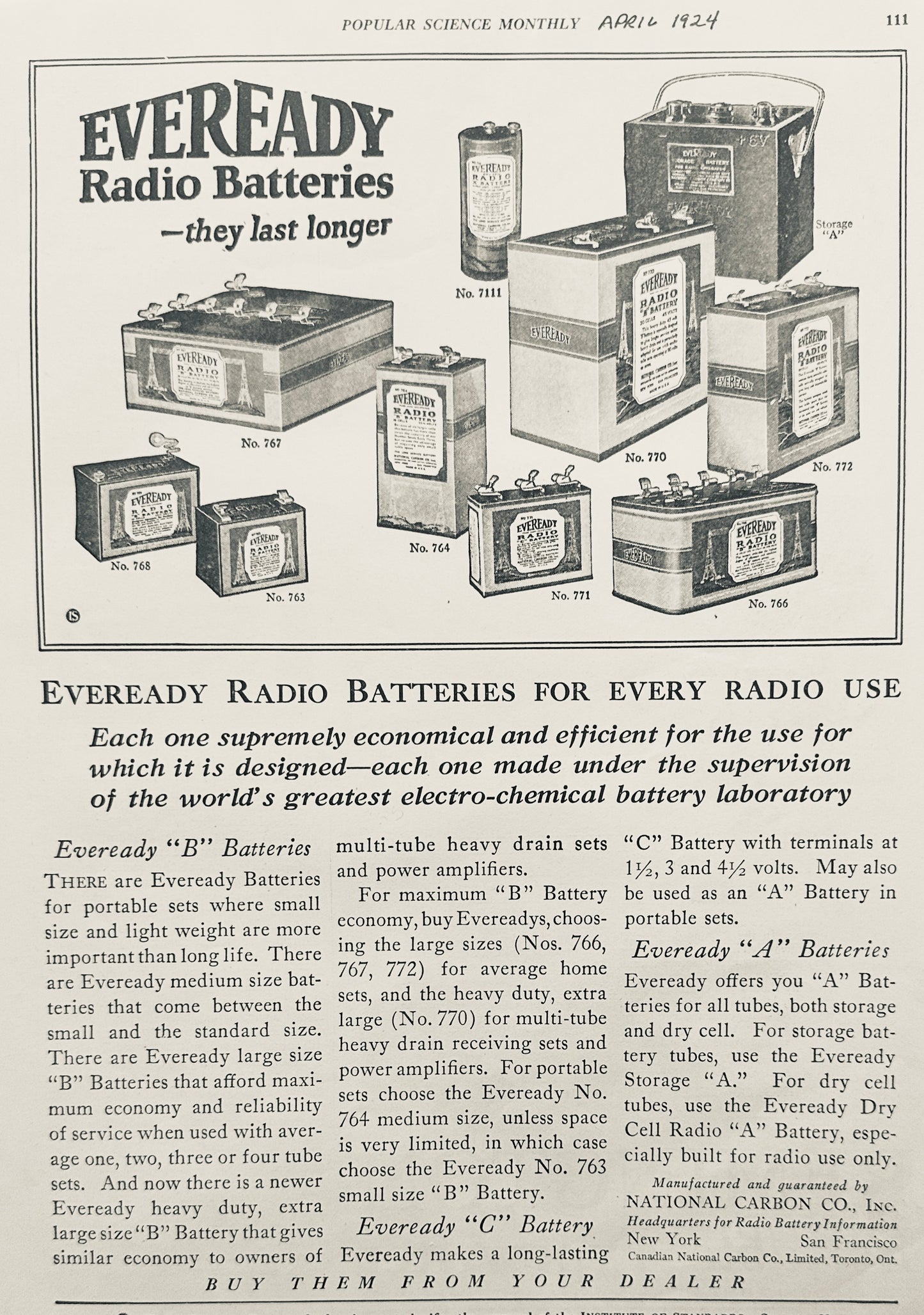 1924 Eveready Radio Batteries - Remington Portable Typewriter - Magazine Ad
