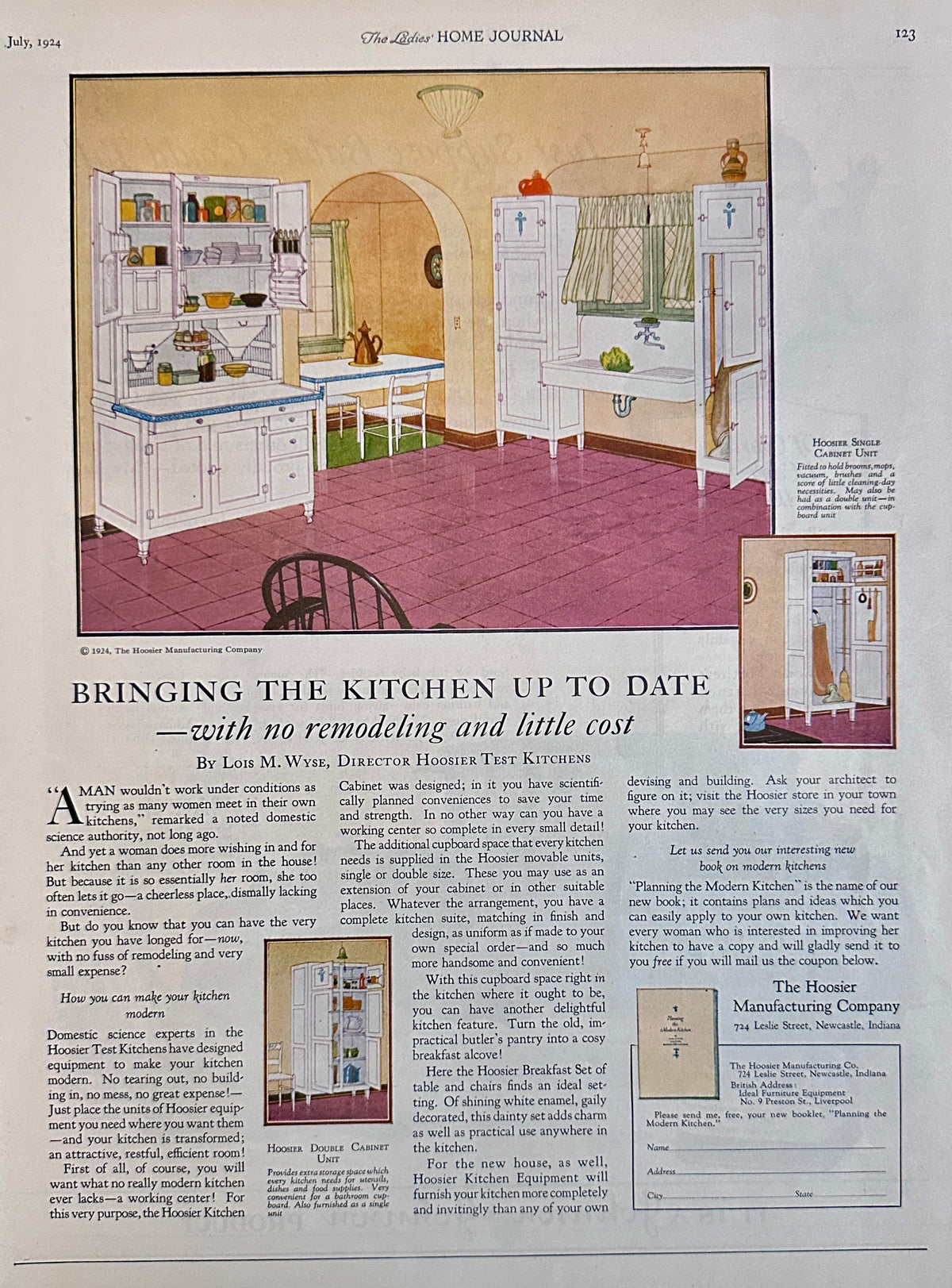 1924 Colorized Hoosier Cabinet - Hoosier Mfg. Co New Castle In Ad #2269