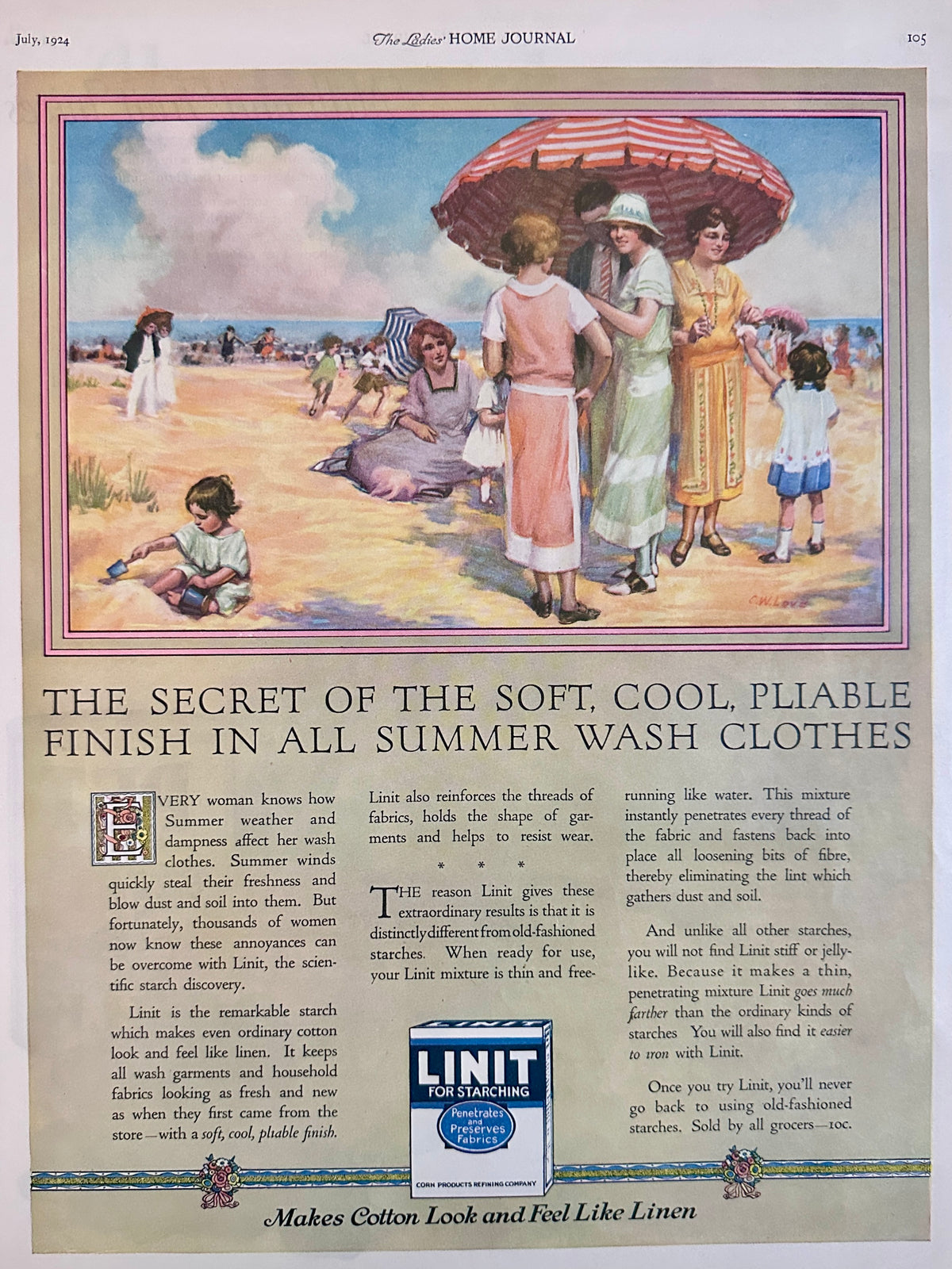 1924 Dual Sided Colorized Art Deco Period Product Ads PET & LINIT Ad #2271