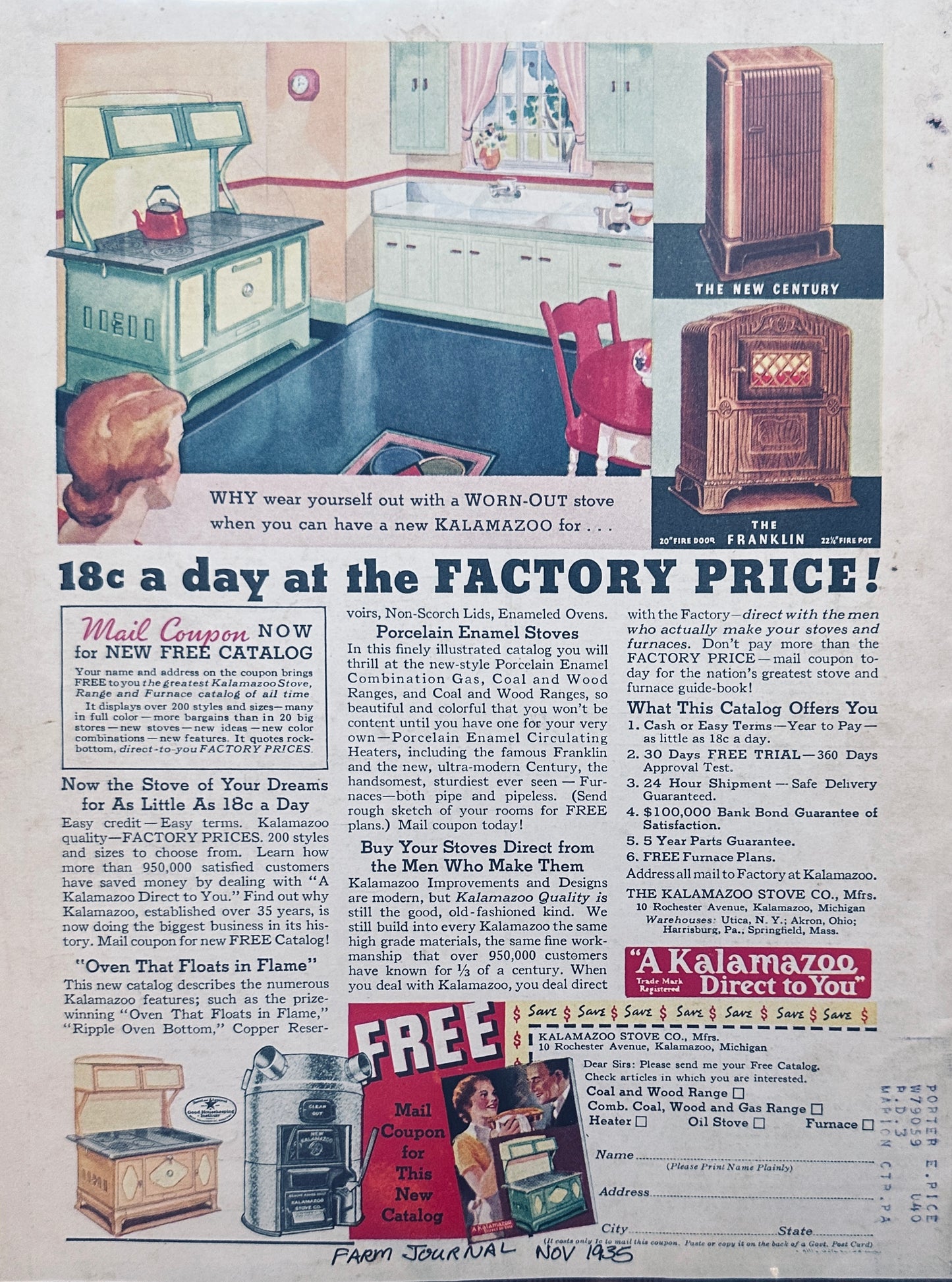 1935 Eveready Prestone Vintage Anti-Freeze Automobilia Ad & Kalamazoo Kitchen N342