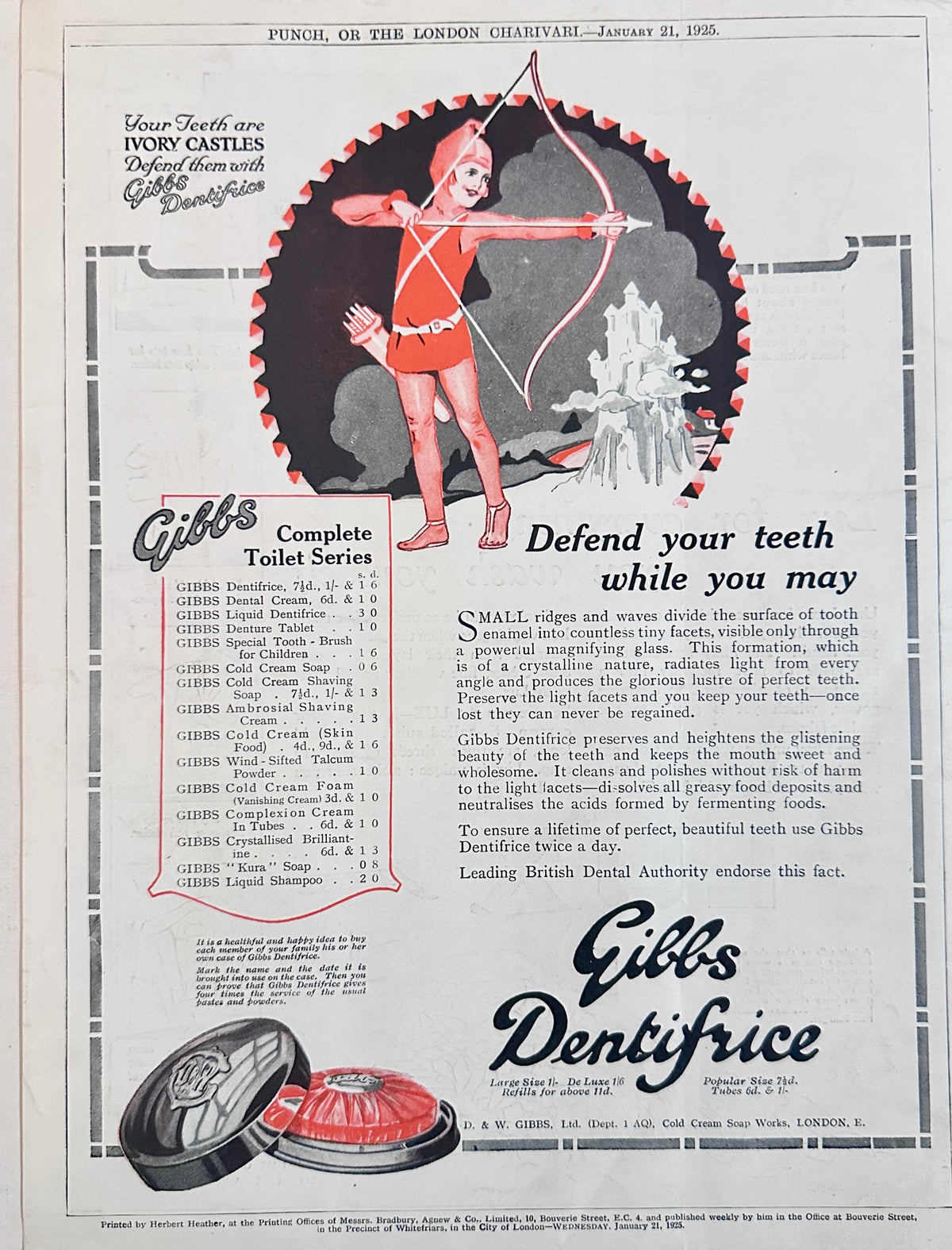 1925 Gibbs Dentifrice - British Ad - Colorized Ad #N1493 - London