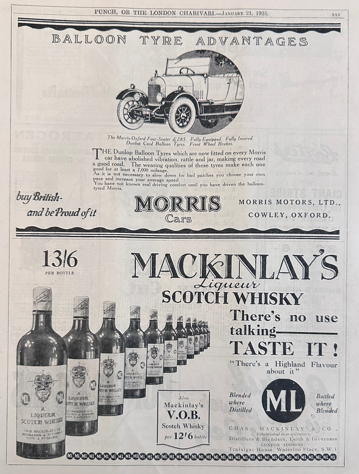 1925 Morris-Oxford Auto & Mackinlay's Whisky Ad #N1494
