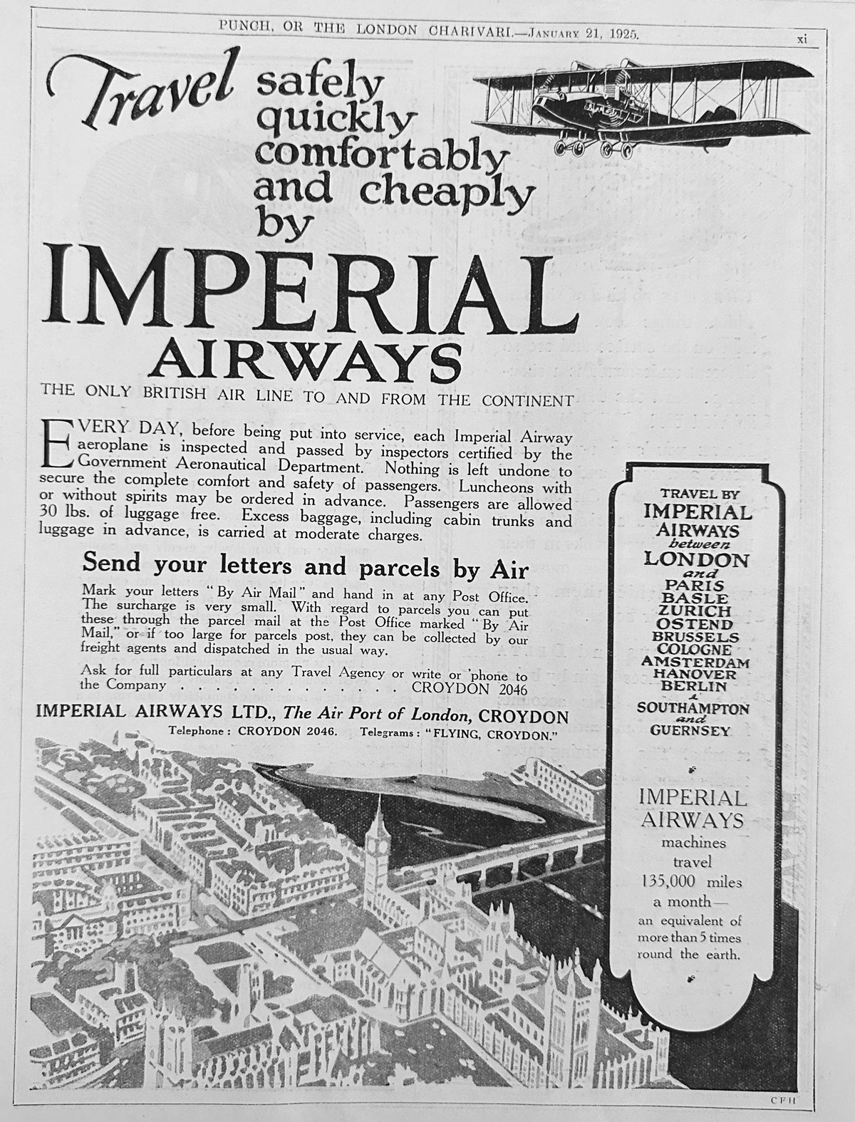 1925 Travel by Imperial Airways - Safely, Quickly, Comfortably British Ad #N1497