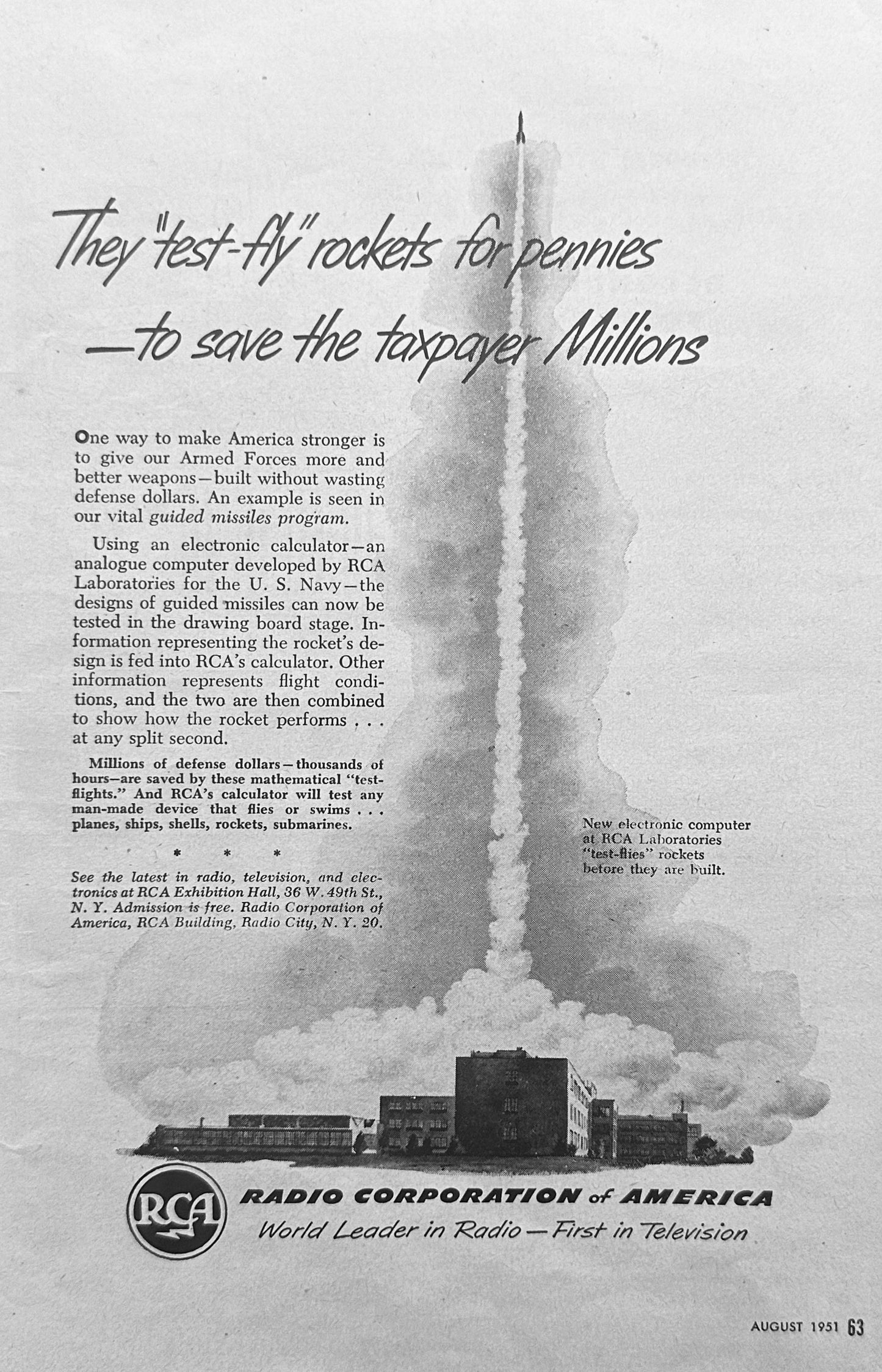 1951 Ford Reconditioned Auto Parts & RCA Rocket Tester CO.? - Magazine Ad