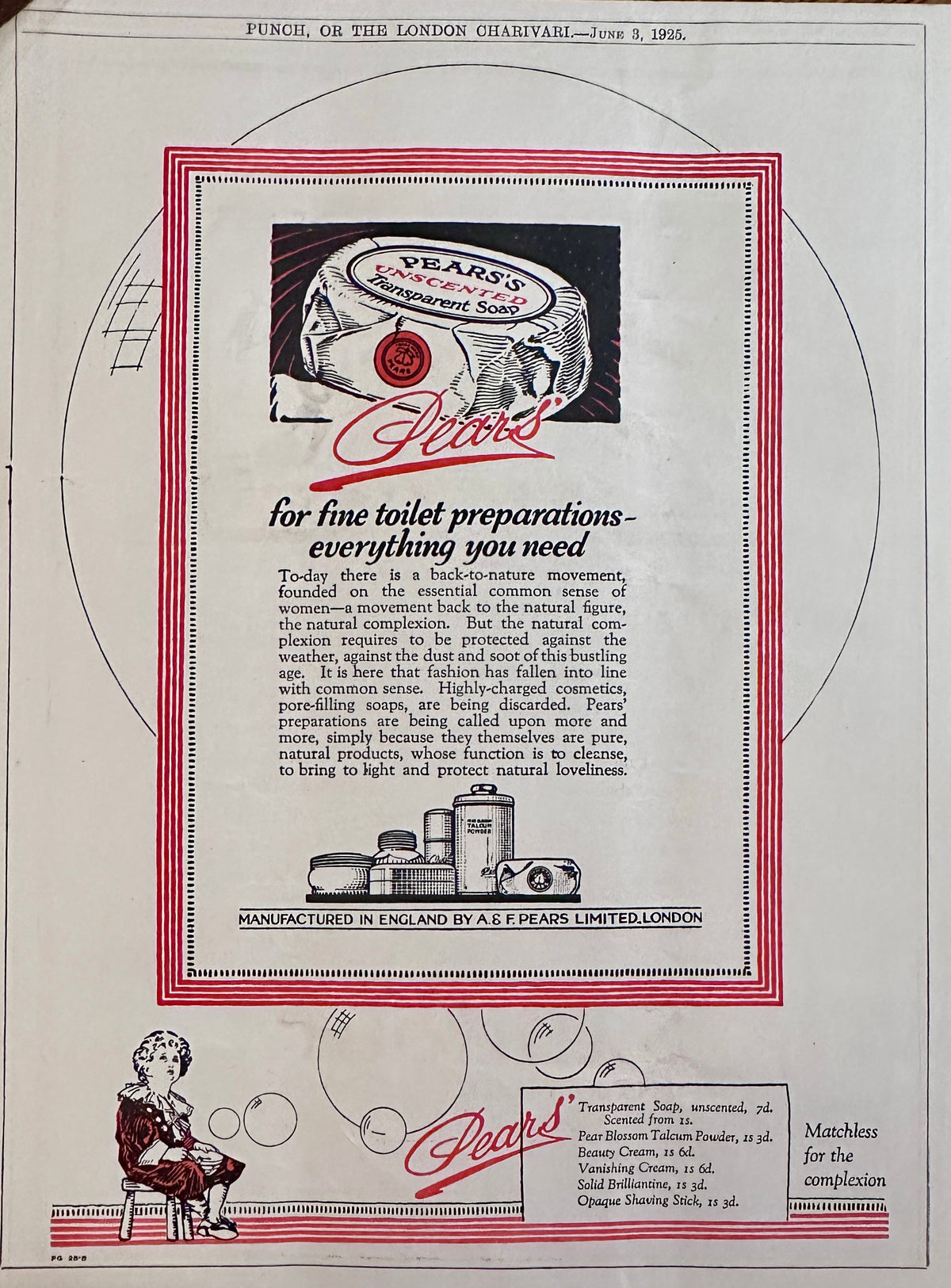 1925 Pears Unscented Transparent Soap - British Ad #N1539