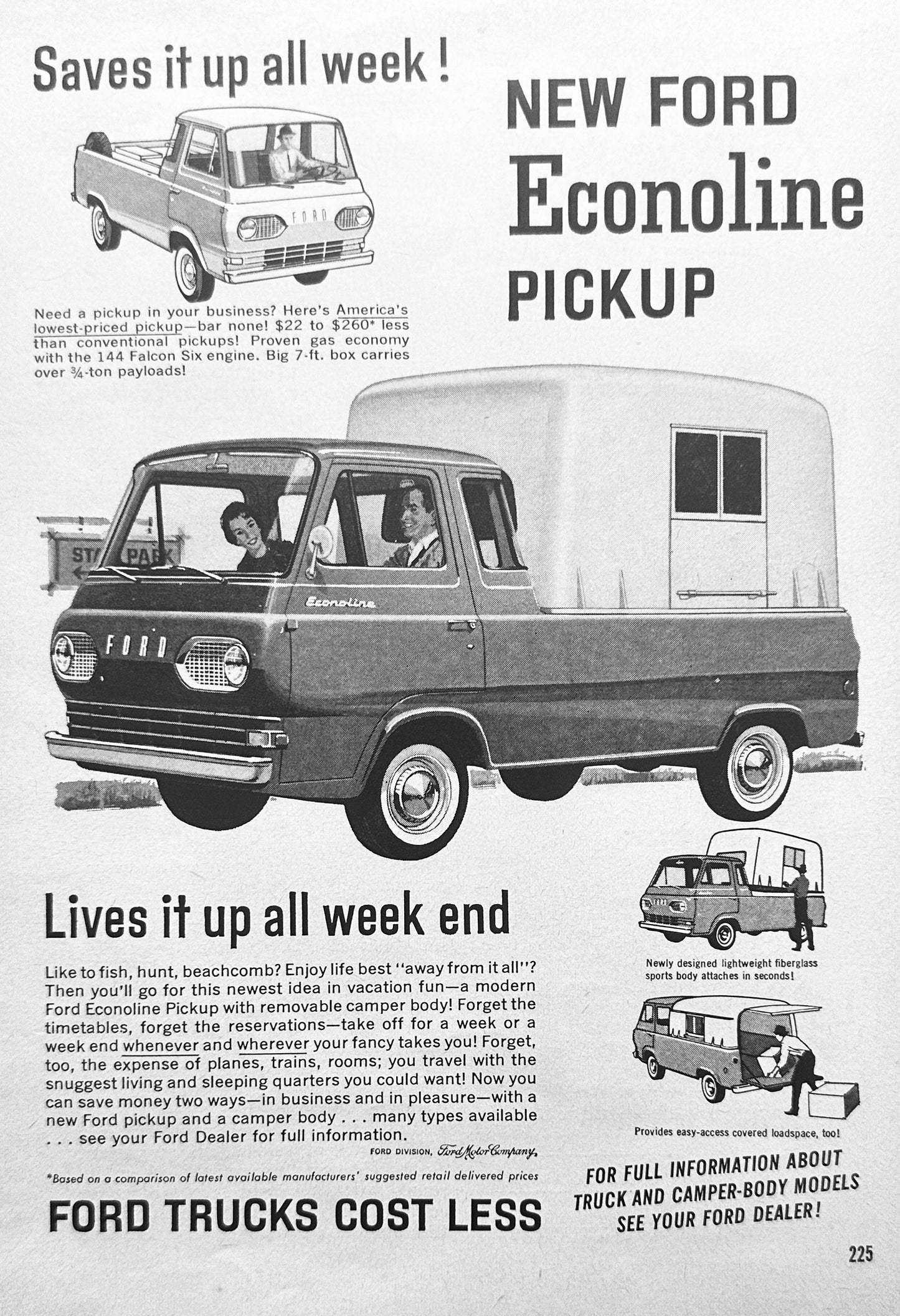 1961 Ford Econoline Pickup Truck With Removable Topper Magazine Ad