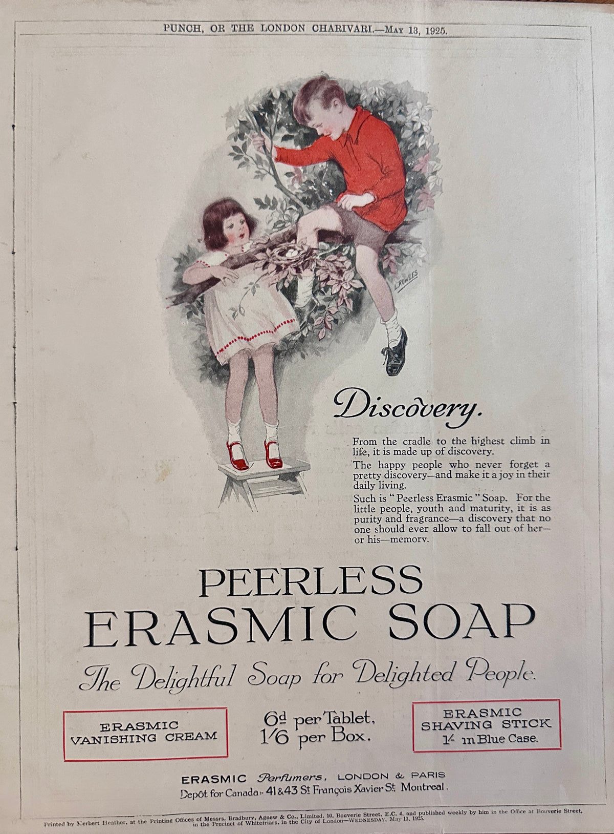 1925 Peerless Erasmic Soap For Delightful People - Discovery British Ad #N1533