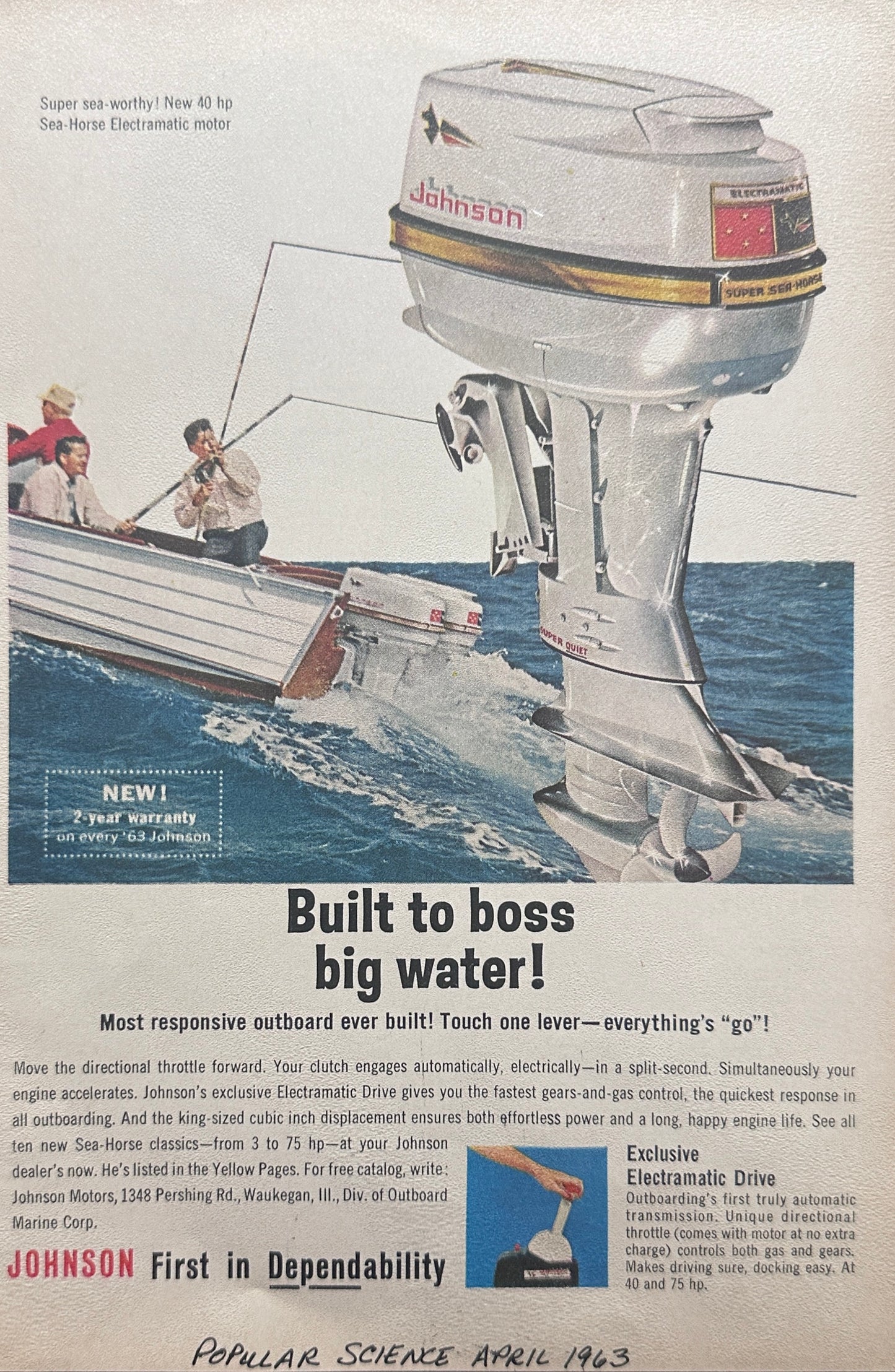 1963 Ford F-100 Camper Body Pickup + Johnson Seahorse Outboard Ad A133