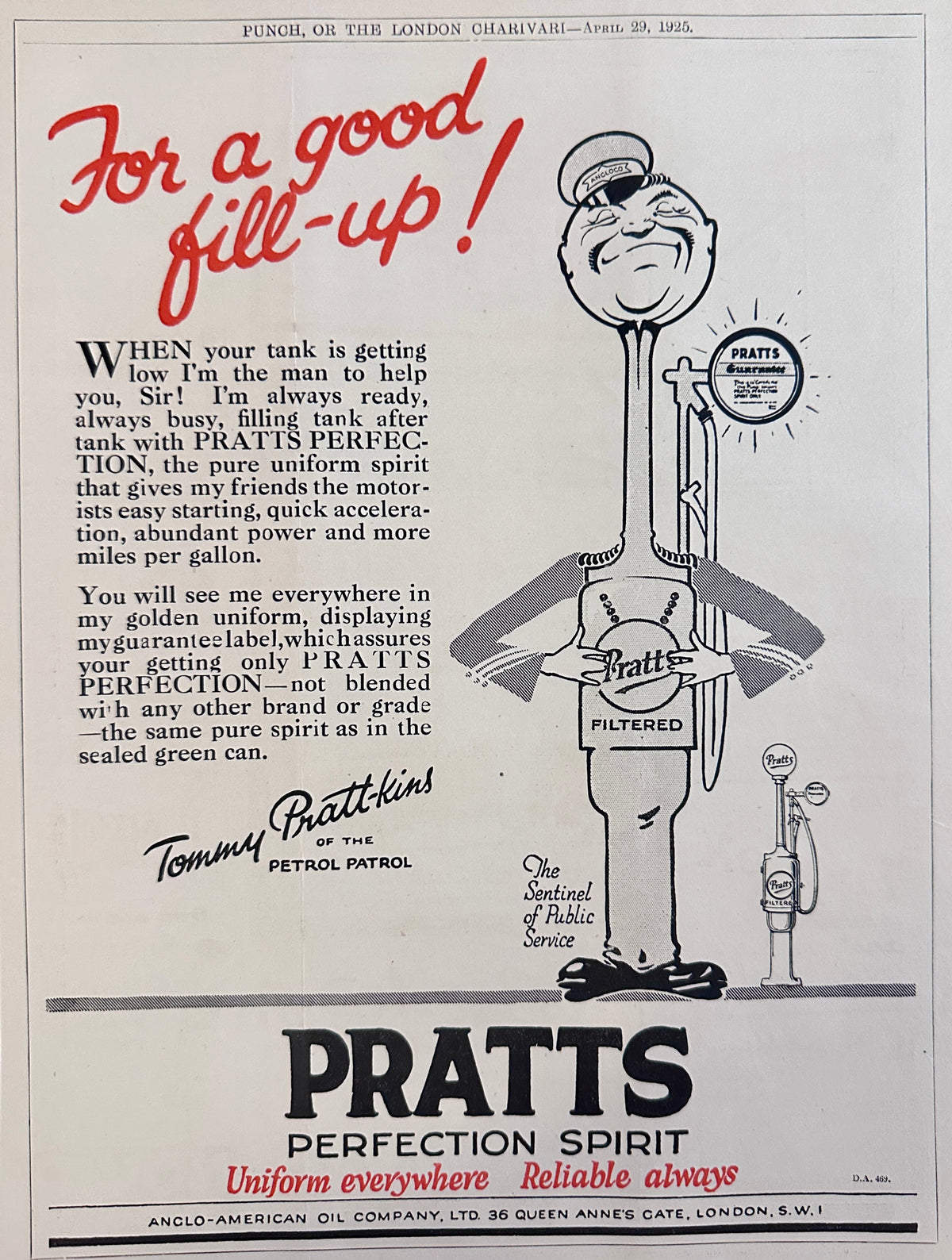 1925 Dual-Sided British Ads The Gramophone Co & Pratt's Petrol Ad #N1525