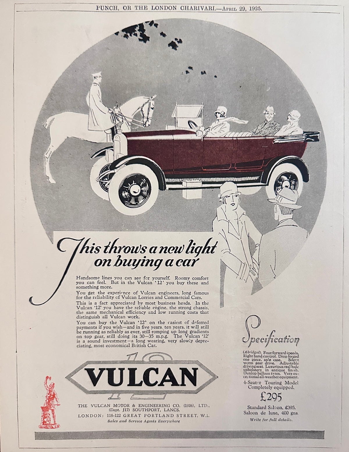 1925 British Automobile - Vulcan 12 - Lancaster England Ad #N1521