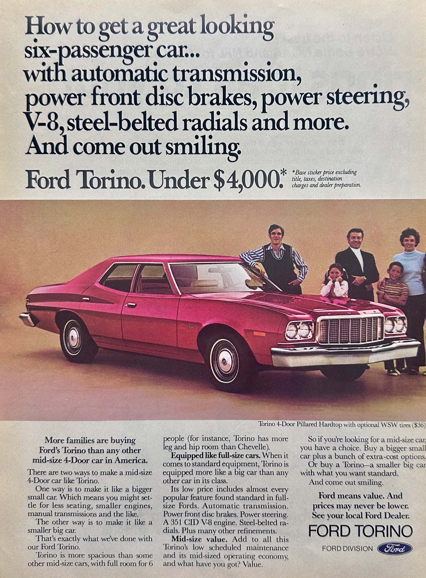 1975 Red Ford Torino 6-Passenger Car Magazine Ad #124