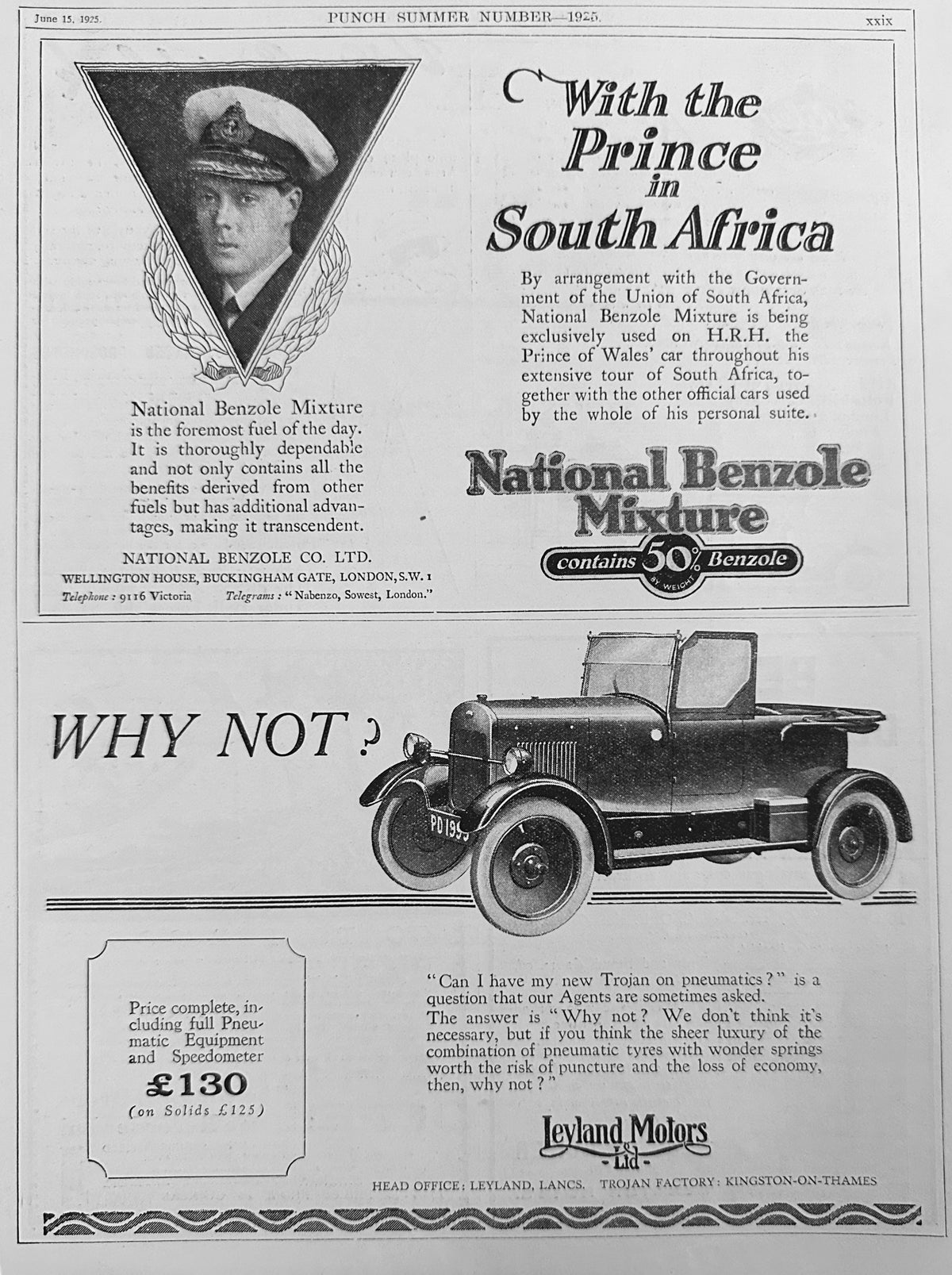 1925 2-up British Ad Page - Leyland Motors - National Benzol - Ad #N1582