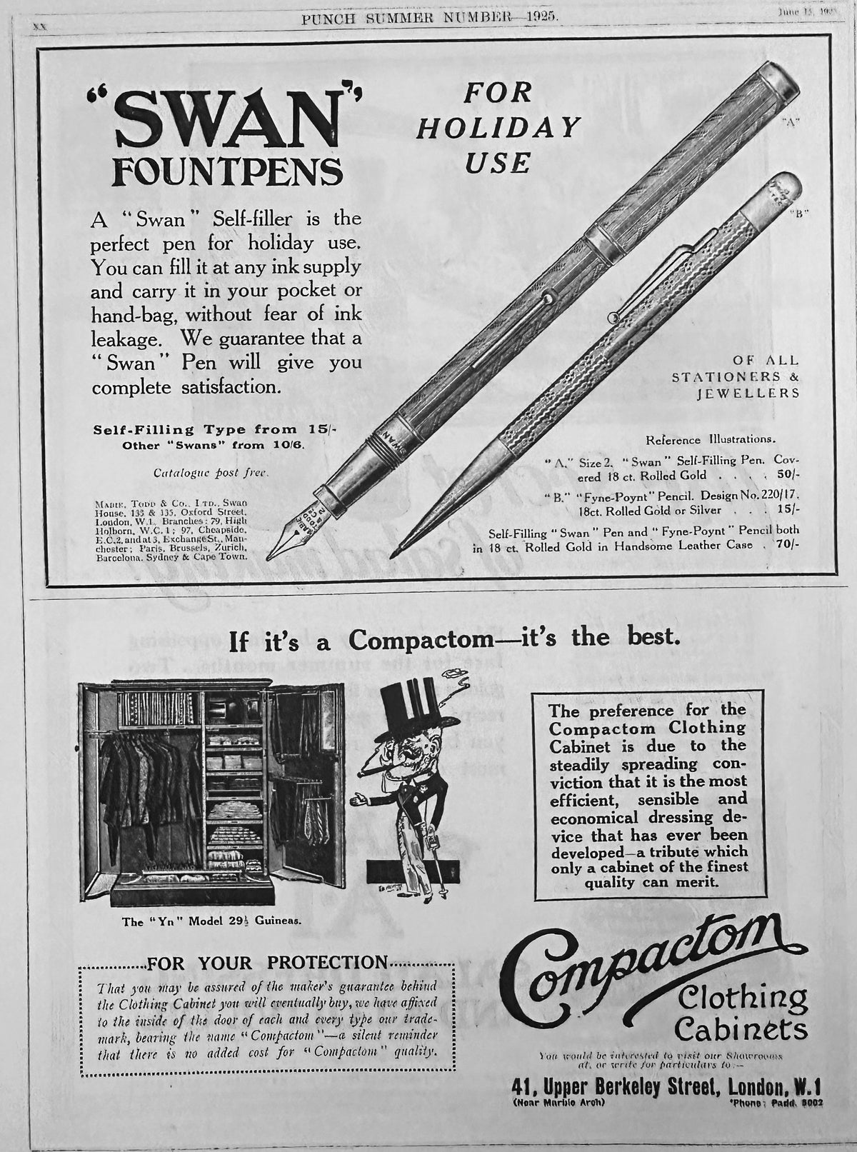 1925 British Made Swan FOUNTPENS Original Ad #N1580