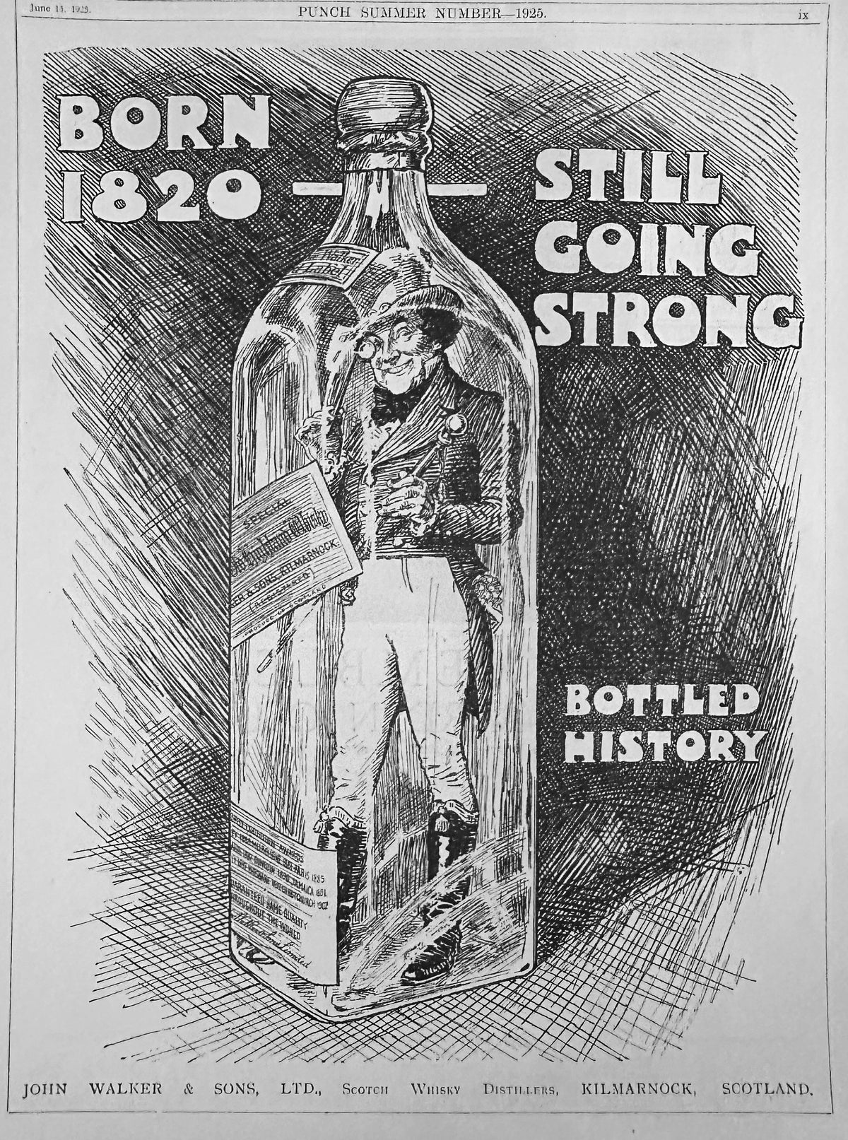 1925 Johnnie Walker Born 1820 Still Going Strong Bottled History British Ad #N1578