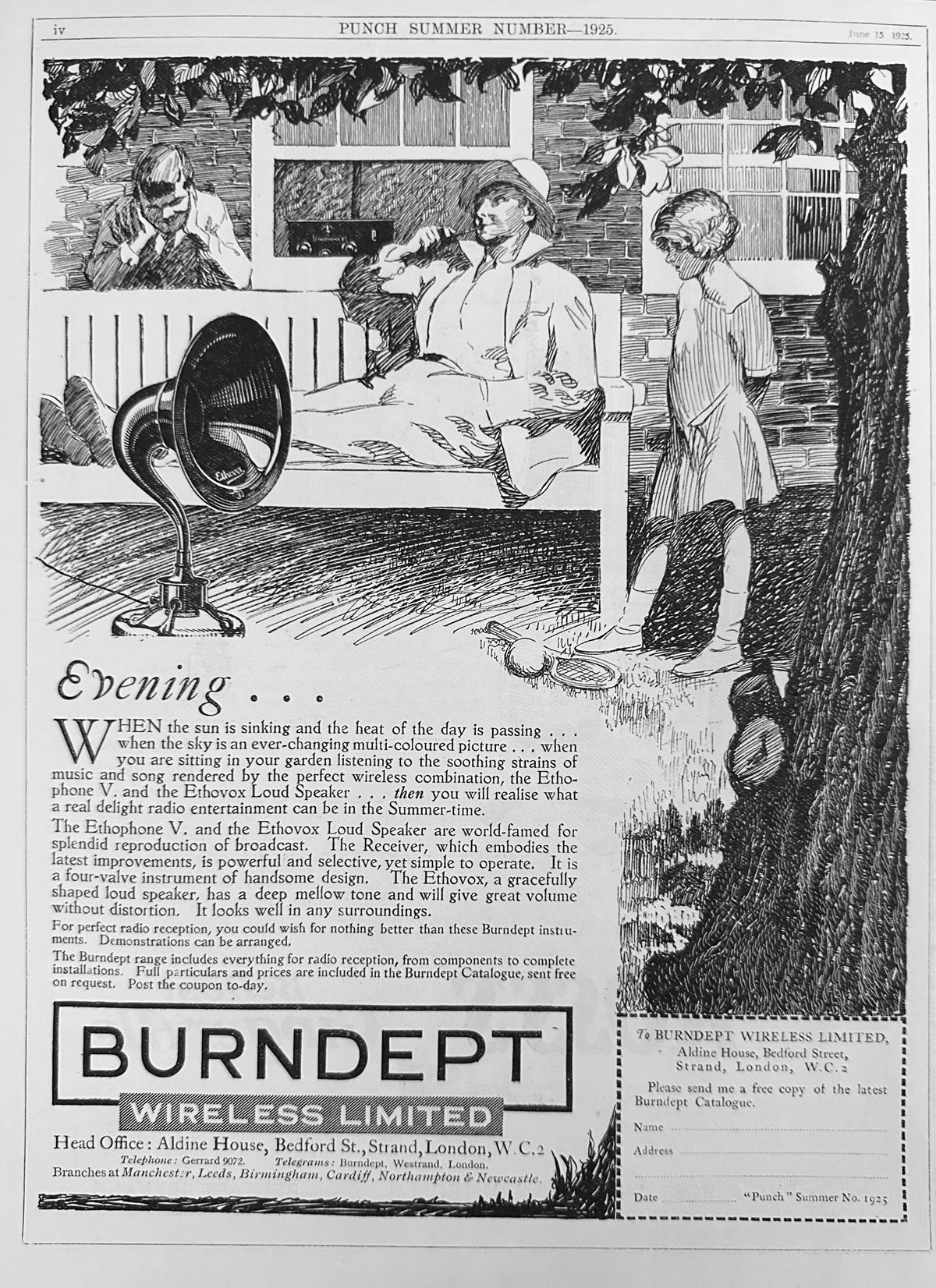 1925 Ethophone V & Ethovox Loud Speaker by BURNDEPT English Ad #N1576