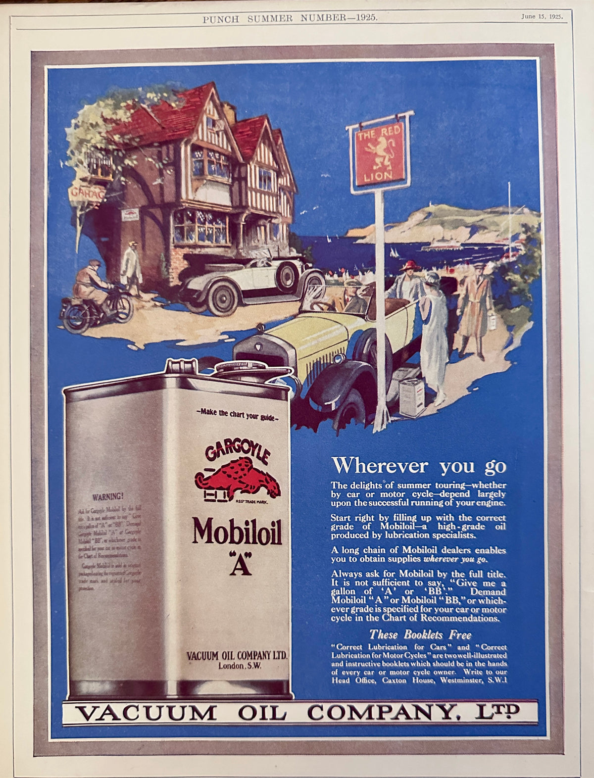 1925 Holy Grail of Mobiloil-Gargoyle Logo - Antique British Ad #N1575
