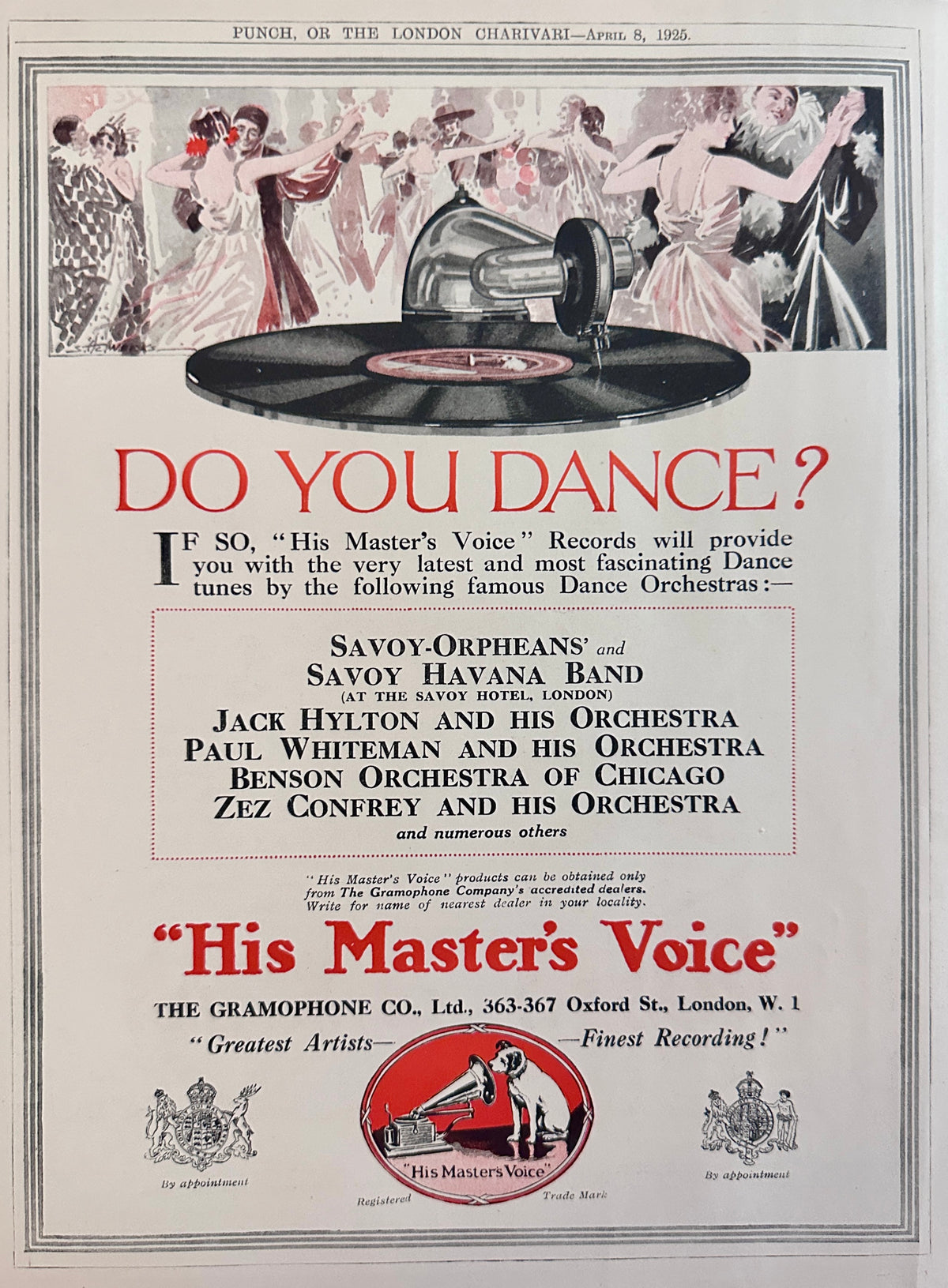 1925 His Master's Voice Gramophone Records - Do You Dance? British AD #N1573