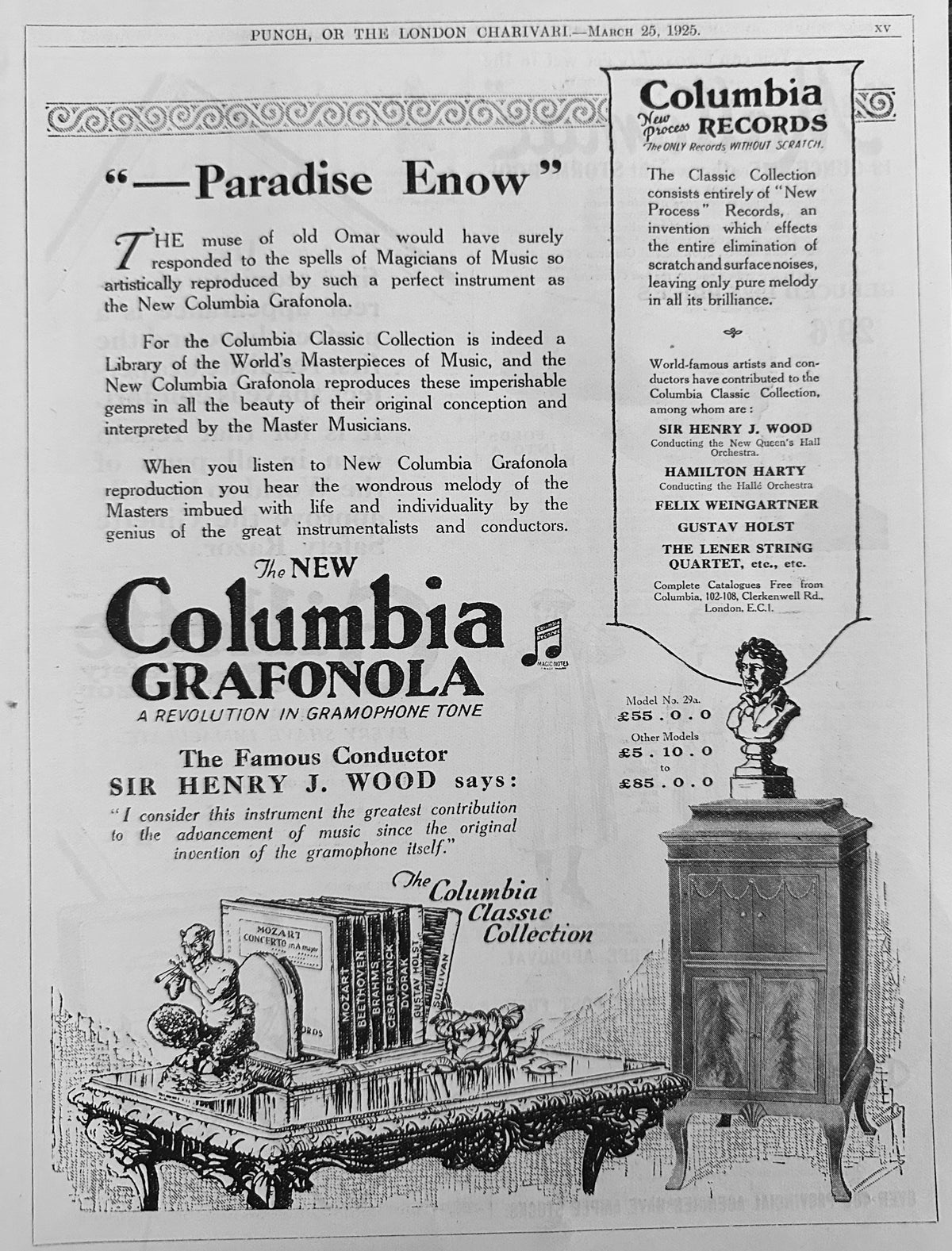 1925 Columbia Grafonola Paradise Enow Model 29a Player Shown British Ad #N1568