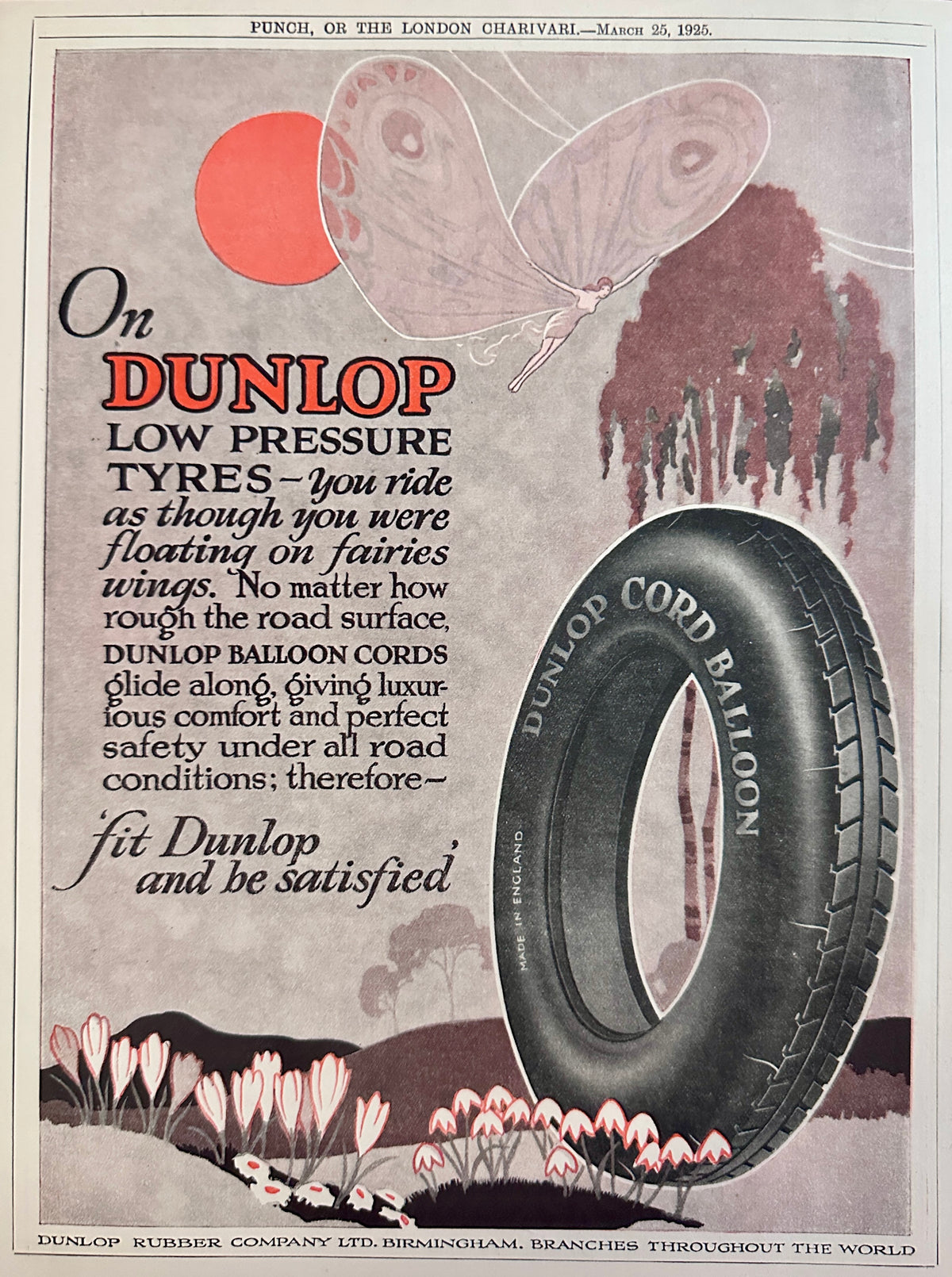 1925 Dunlop Low Pressure Cord Balloon Tires - British Ad #N1566
