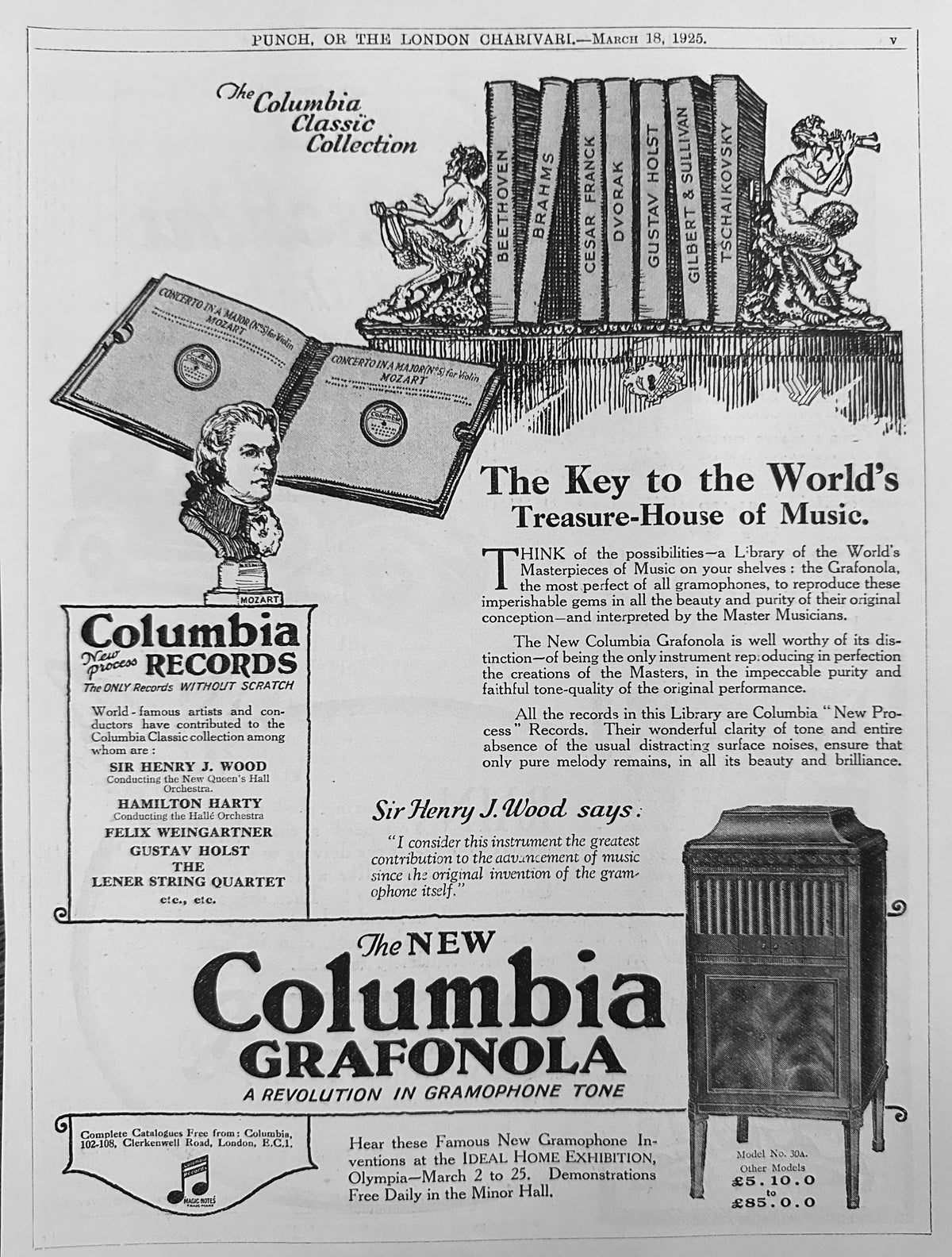 1925 Columbia Grafonola The Immortals of Music Mozart British Ad #N1561