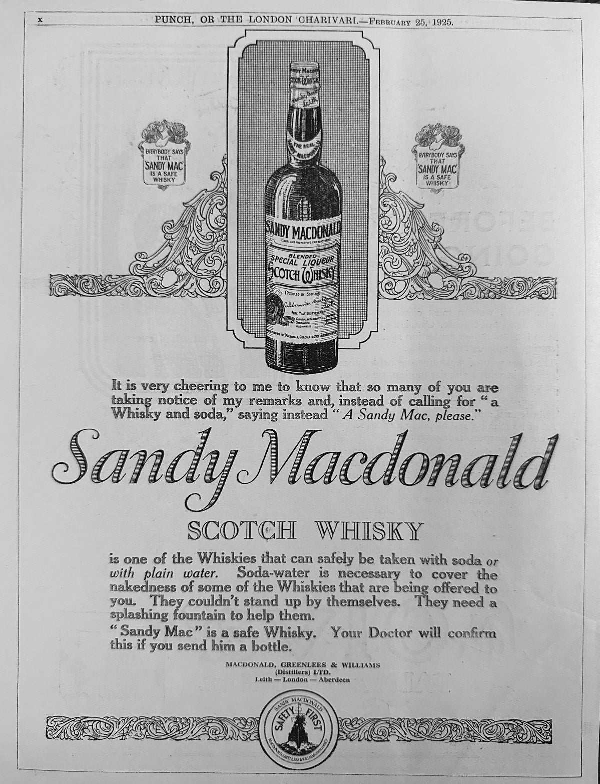 1925 Sandy Macdonald Scotch Whisky - British Ad #N1548