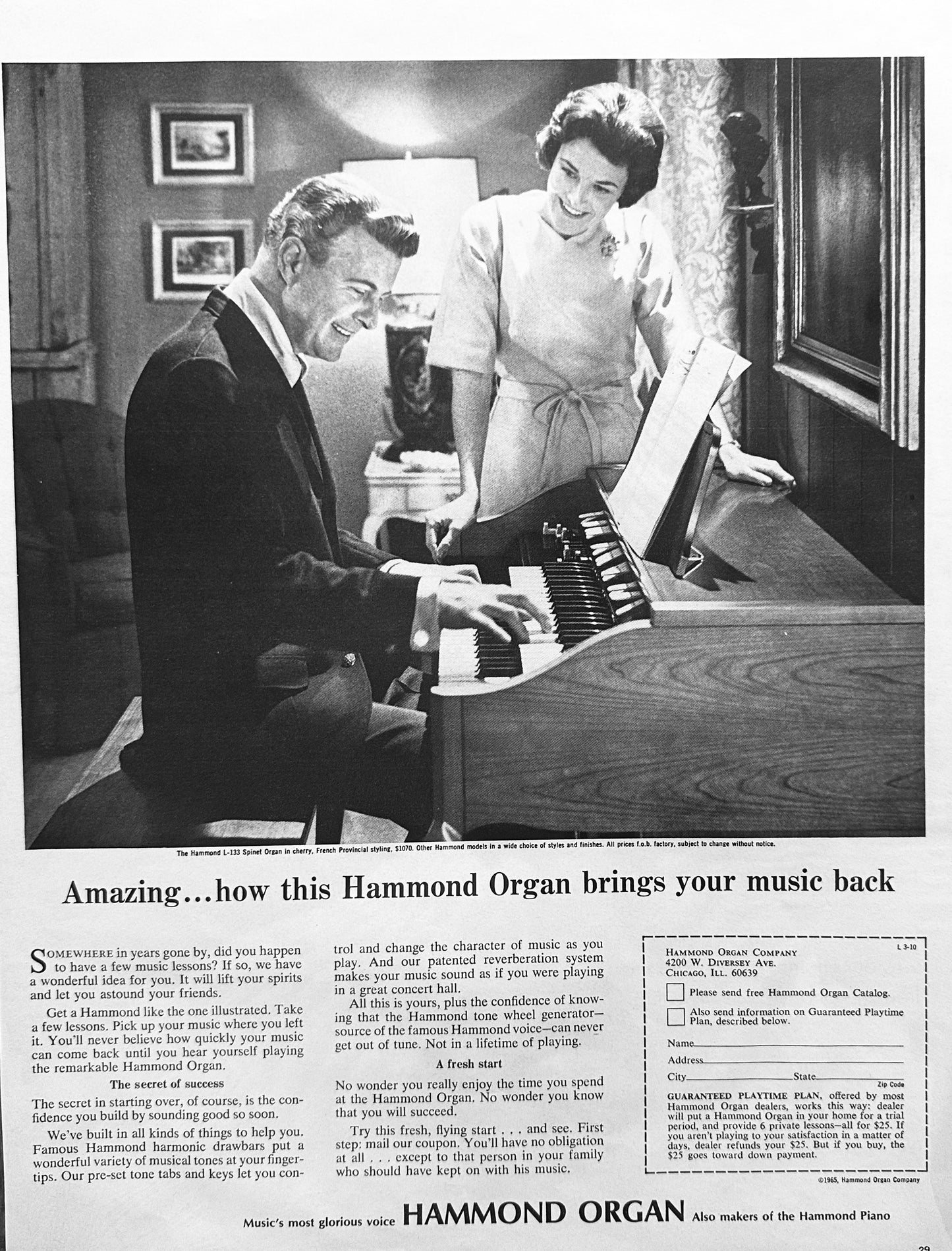 1965 Hammond Organ Model L-133 - Remember When - Vintage Ad #1727