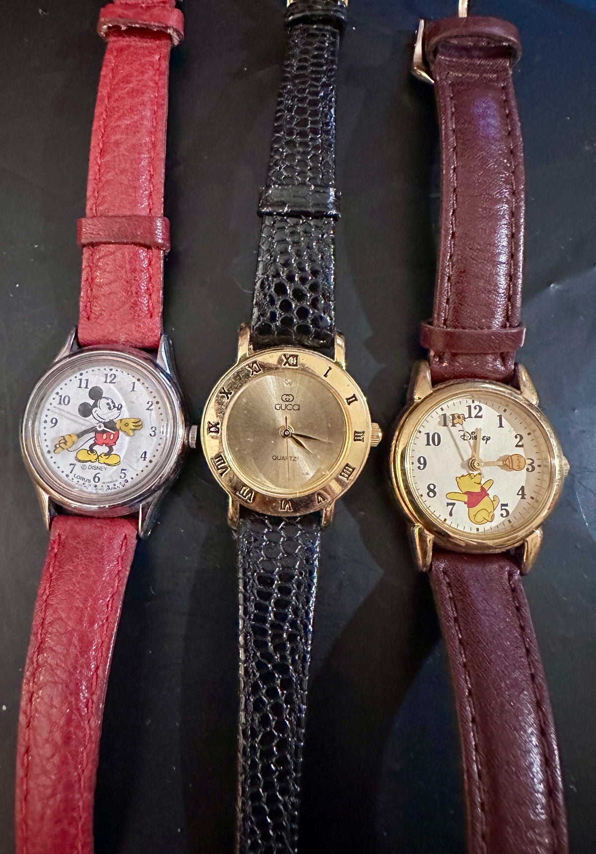 Lot of 3 Ladies' Leather Band Watches, Winnie, Micky & Fashion