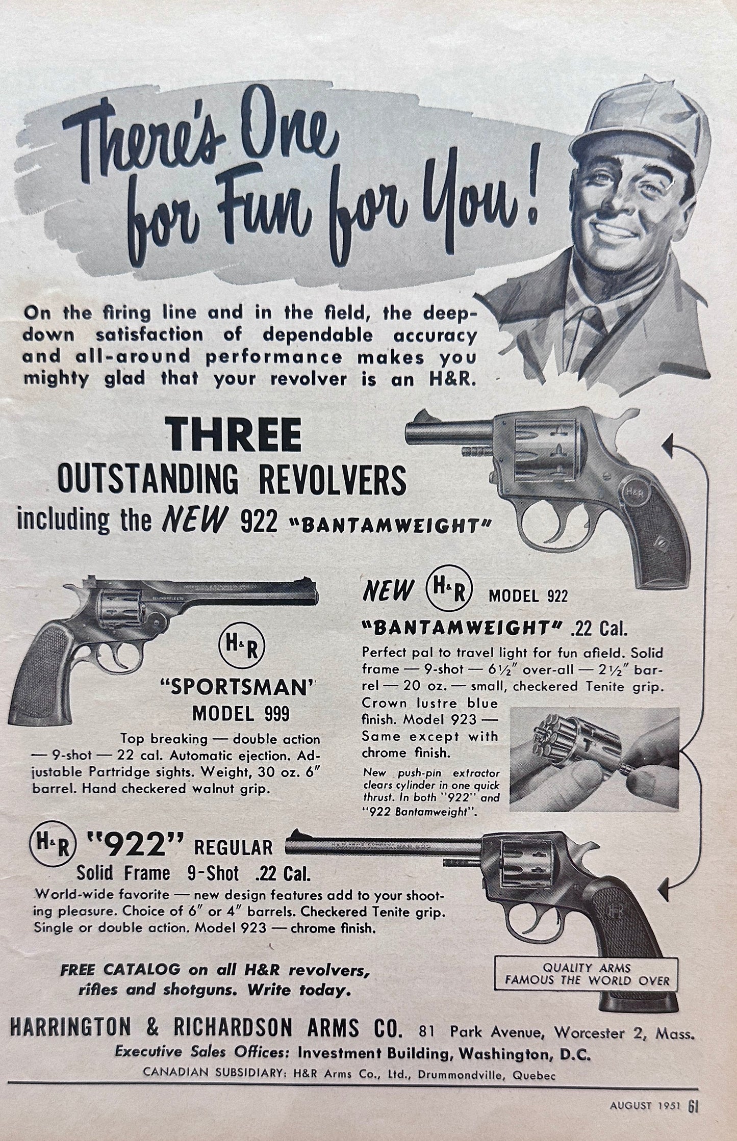 1951 Harrington & Richardson Arms Co - Pistol's for the Sportsman Vintage Ad N450