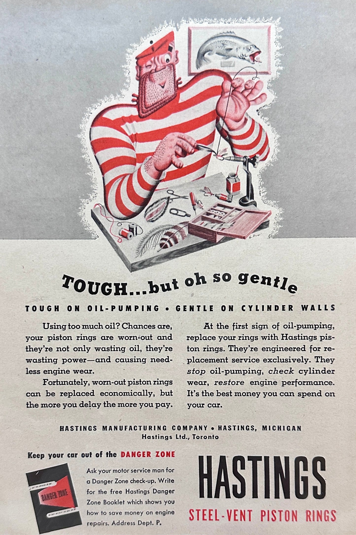1951 Hastings Steel-Vent Piston Rings Tough Guy Making Delicate fishing Lures - Ad N458