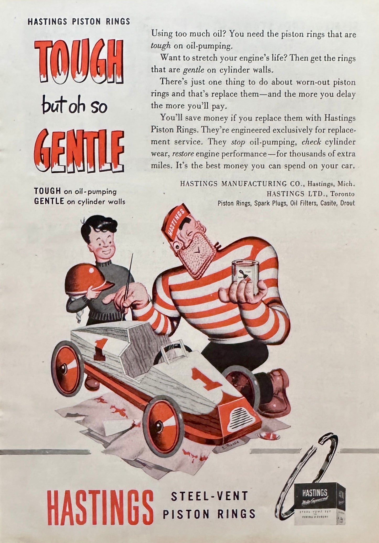 1952 Hastings Steel Vent Piston Rings - Go Cart - Vintage Ad N460