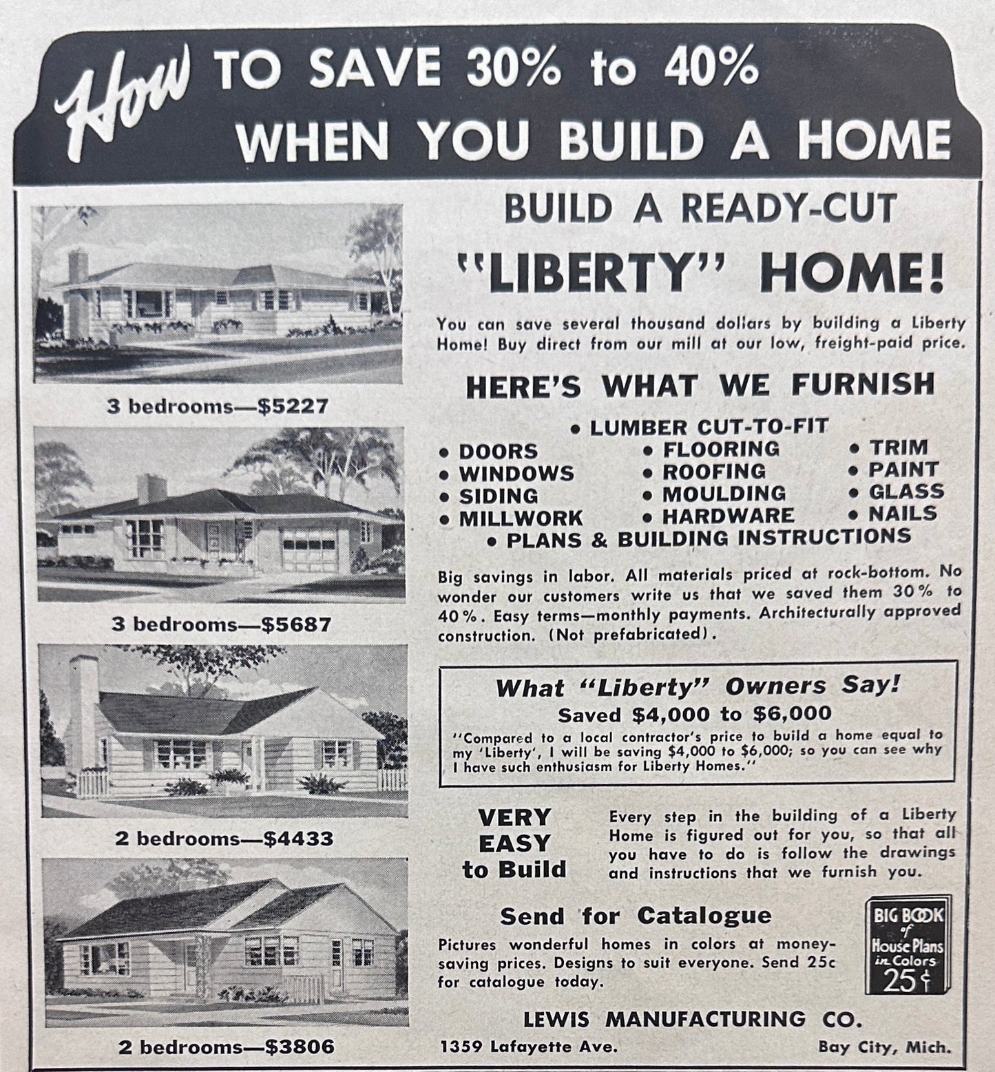 1955 1956 Liberty Home - Prefabricated Home - 4 Styles Shown Promo Ad N521