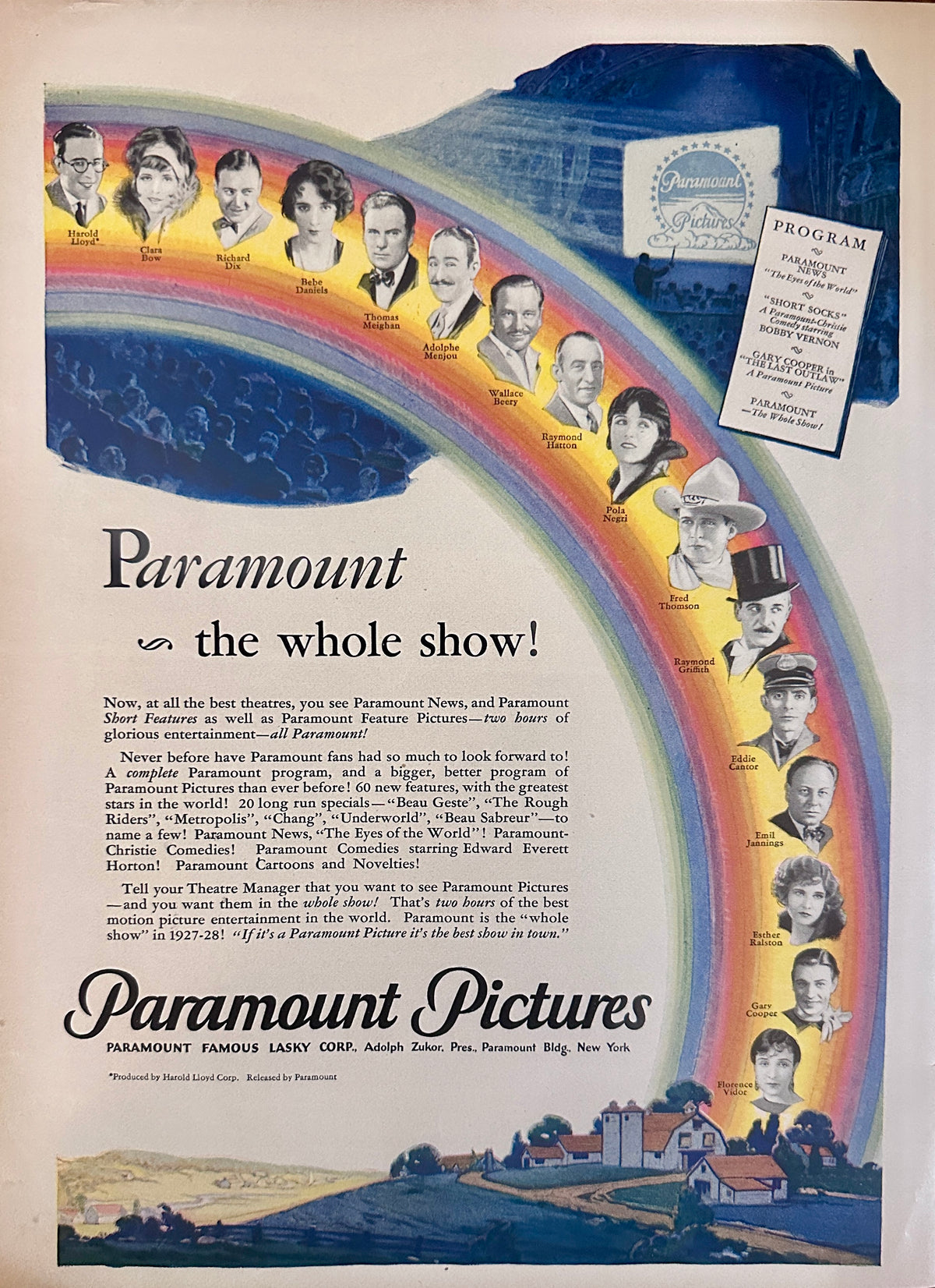 1927 Chevrolet Imperial Landau Auto & Paramount Pictures Silent Movie Ad #2285