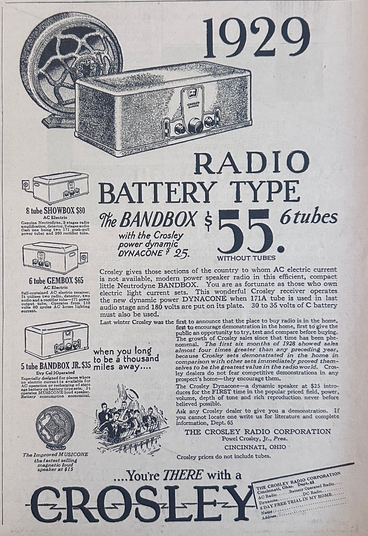 1928 Crosley Radio Featuring the Bandbox, Gembox, Showbox, Ad #2301
