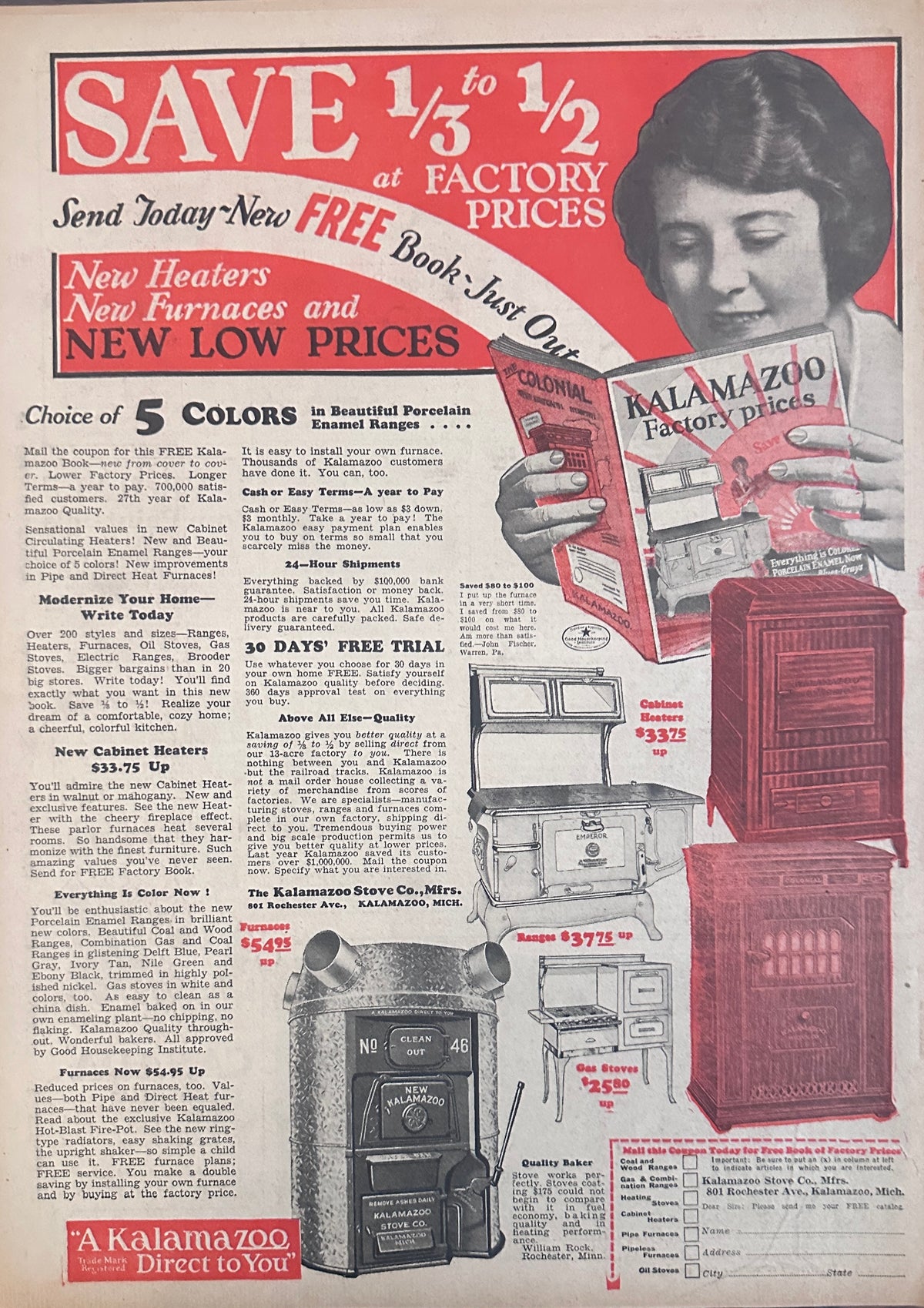 1928 Kalamazoo New Low Prices! Ranges and Home Furnaces Ad #2326