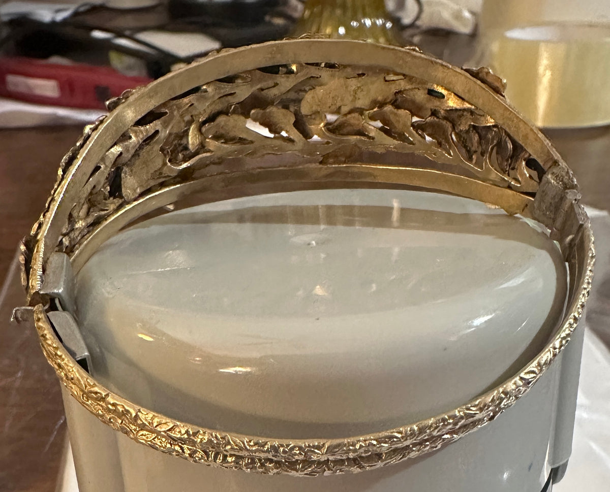 Art Nouveau Look or Actual Brass Hinged Cuff Bracelet with Repousse Oak Leaves